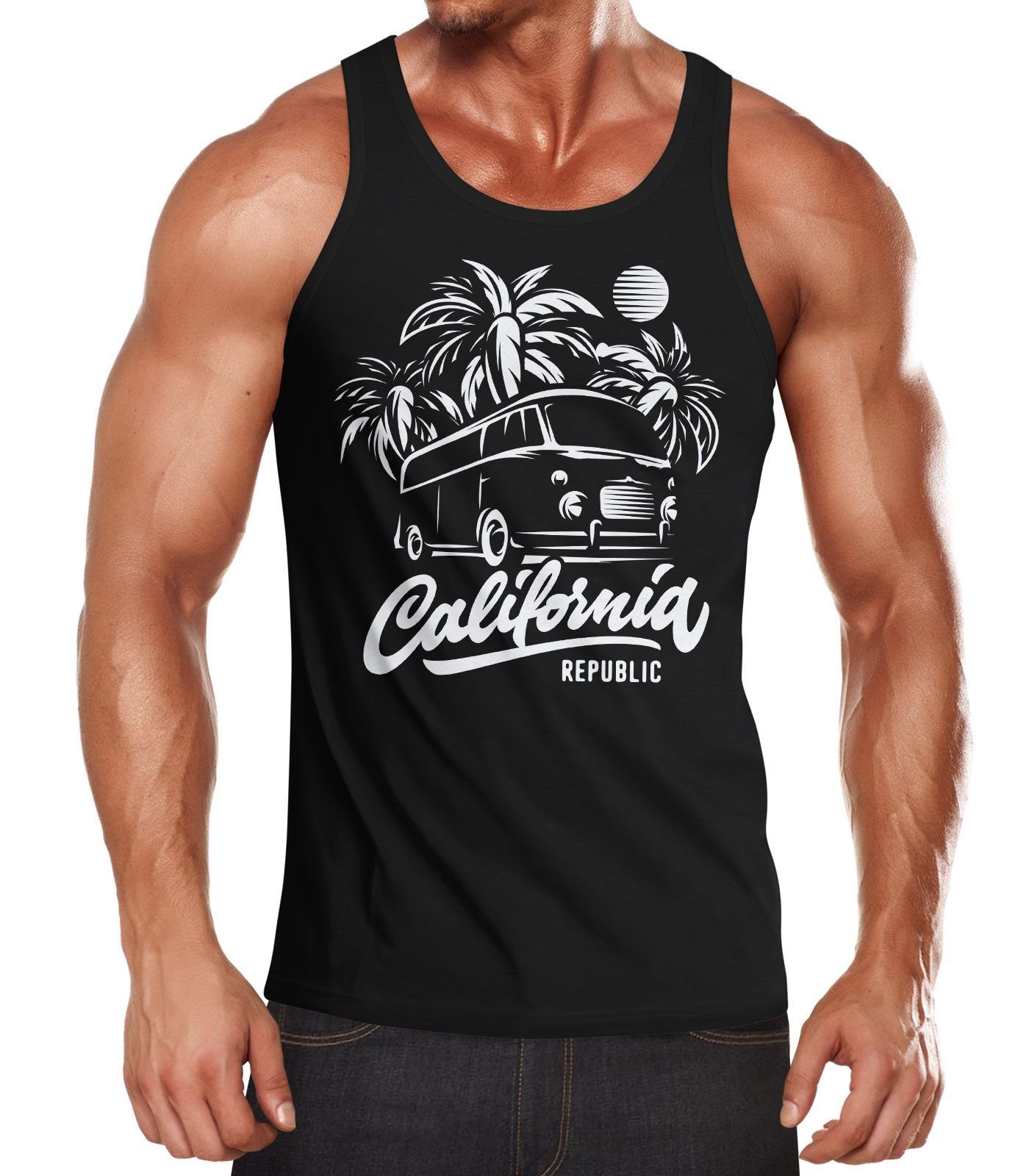 Neverless Tanktop Herren Tank-Top California Surf Retro Bus Abenteuer Urlaub Palmen Neverless® mit Print