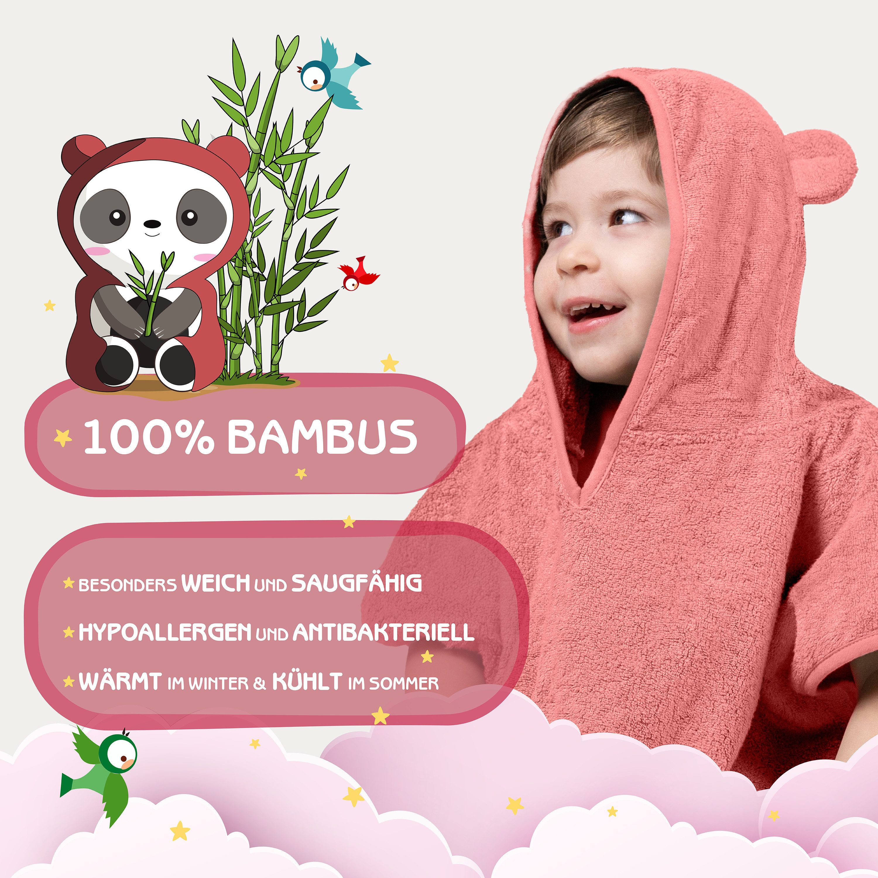 Fuchs & Panda Badeponcho Kuscheliger Badeponcho Baby und Kinder (0-4Jahre) aus 100% Bambus, 100% Bambus: Antimikrobiell, Atmungsaktiv, Hypoallergen, Superweich