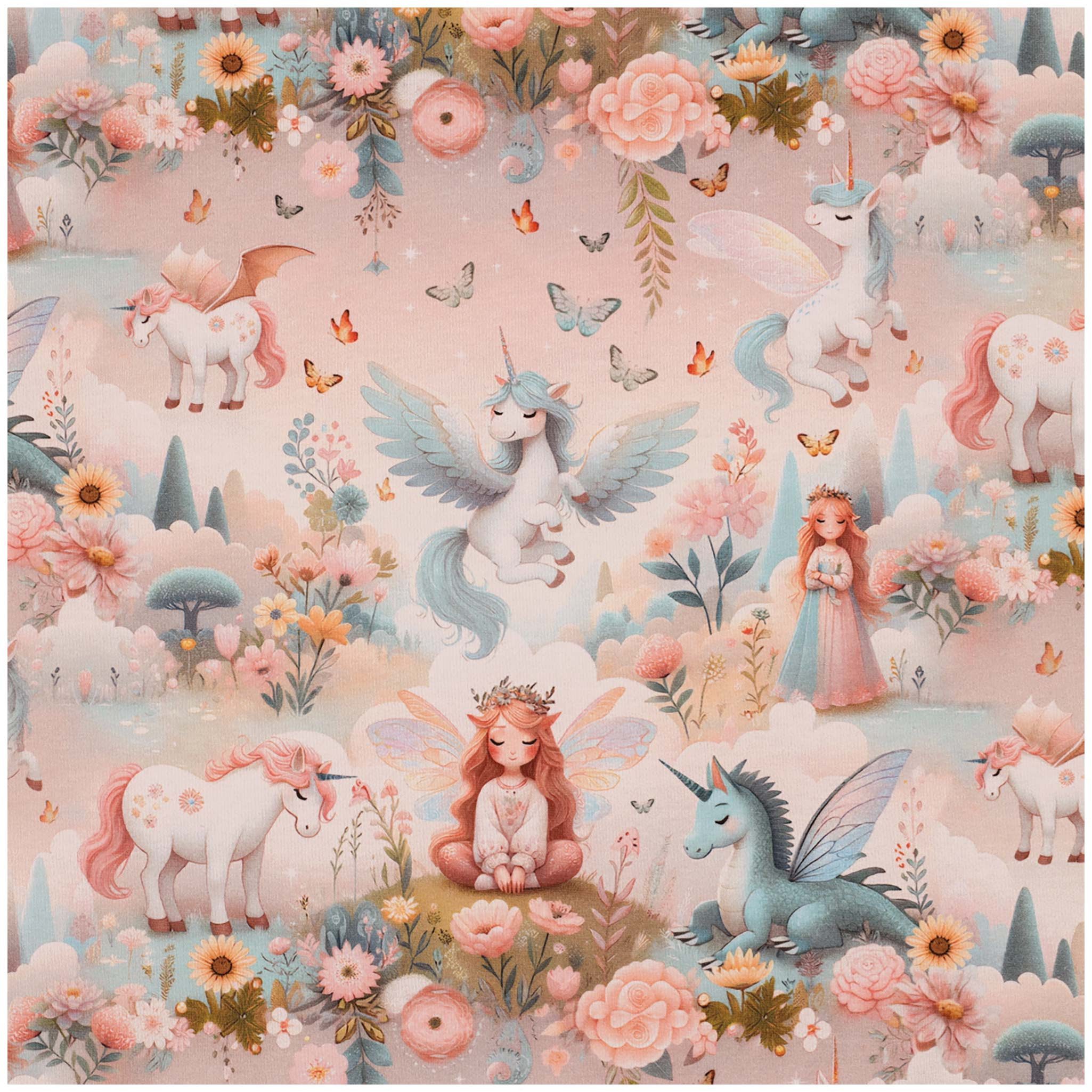maDDma Stoff Jersey Kinderstoff Einhornwiese Kindermotiv ab 0,5x1,43m Baumwolle