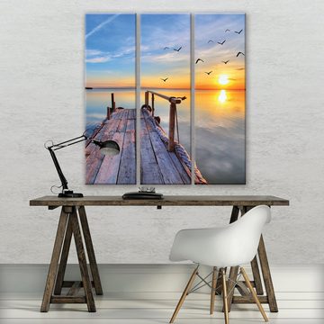 Wallarena Leinwandbild See Steg Sonne Natur Wohnzimmer Schlafzimmer Wandbild Modern, Landschaft (Set 3 teilig, 3 St), Wandbilder Leinwandbilder Leinwand Bilder Bild Groß Aufhängefertig