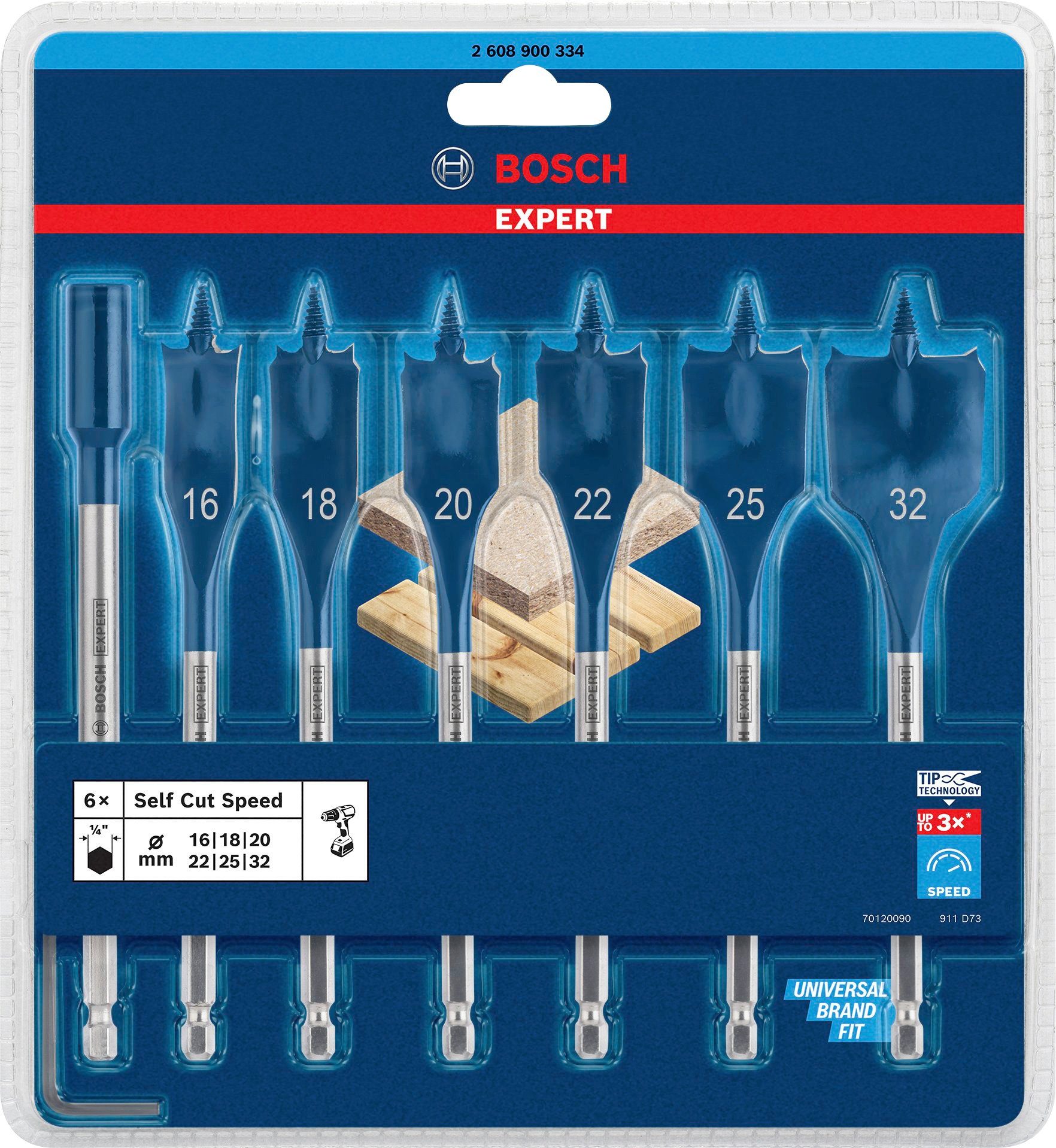 Bosch Professional Holzbohrer SelfCut mm Flachfräsbohrer, EXPERT Speed 16/18/20/22/25/32 (Set, 6-tlg)