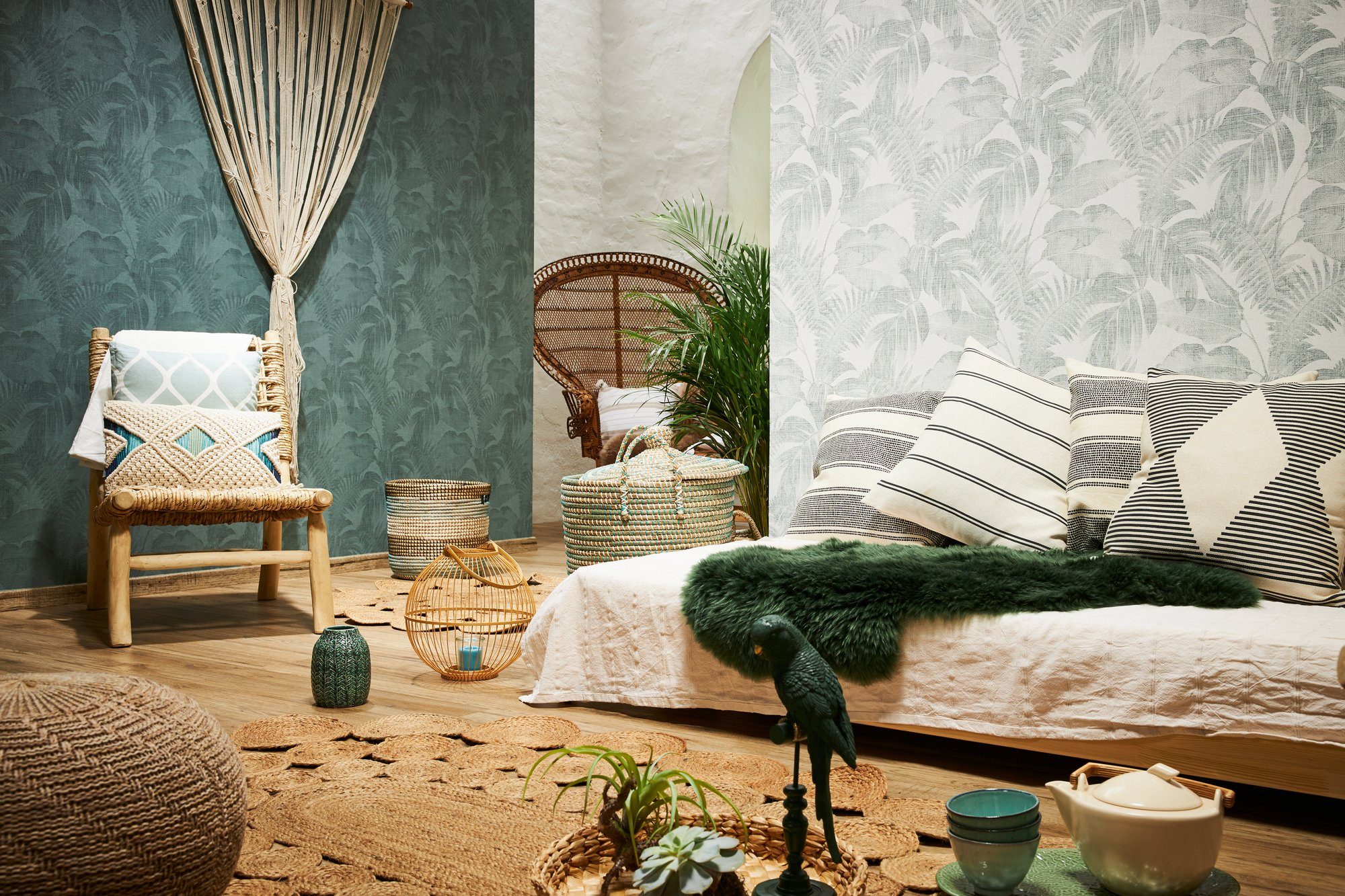 Cosy Palmentapete Vliestapete floral, & Walls Palmenblättern, mit Dschungel Relax creme/grün living New strukturiert, walls Tapete