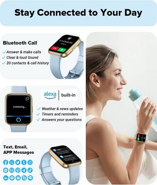 Aeac Smartwatch (1,7 Zoll, Andriod iOS), Damen Touchscreen Fitnessuhr Alexa 60+ Sportmodi Wasserdicht uhr