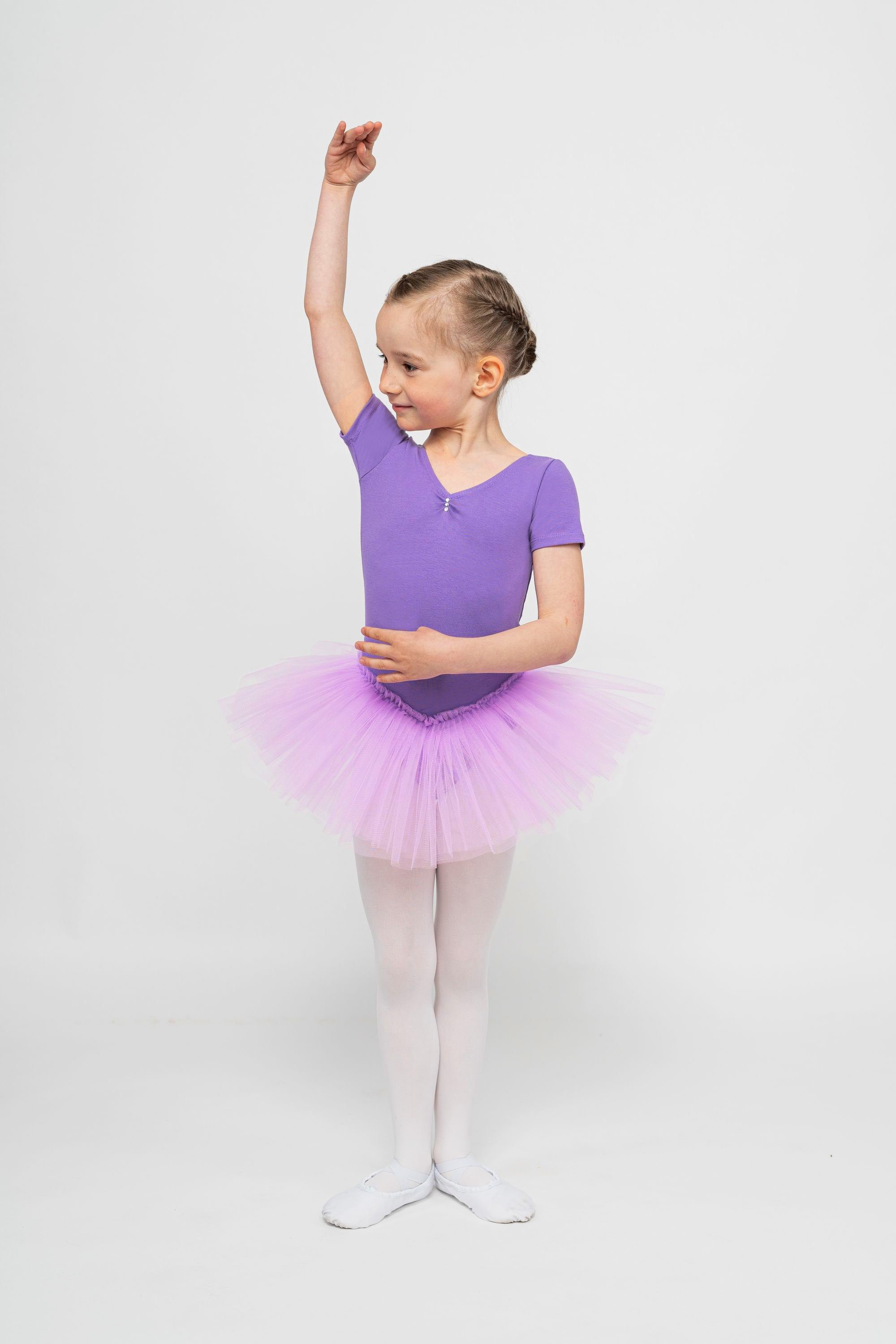 tanzmuster Tüllkleid Ballett Tutu Nele mit Glitzersteinen Kurzarm Ballettkleid aus weicher Baumwolle mit Tüllrock für Mädchen