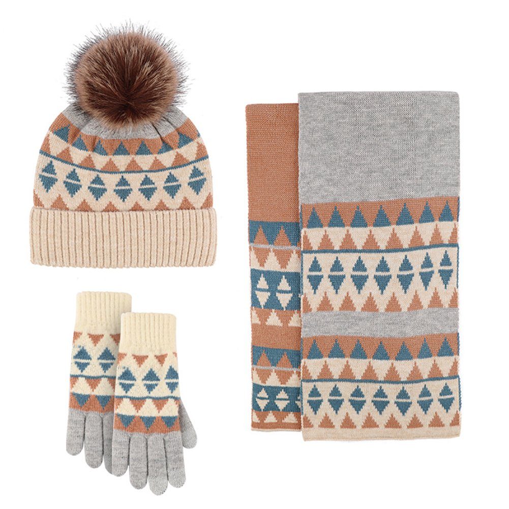 Set Schal und Mütze Handschuhe Strickschal Neue gestrickte Warm Hut Winter LYDMN Dreiteilige Winter Handschuhe, Strickhandschuhe Blau und