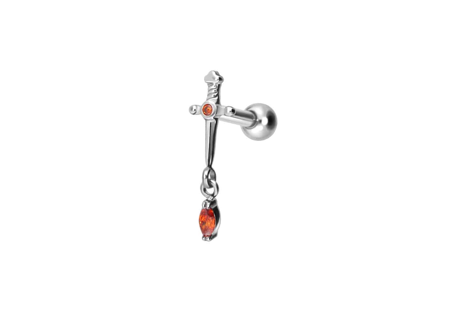 Piercing-Set Titan Ohrpiercing mit Innengewinde DOLCH + KRISTALLTROPFEN