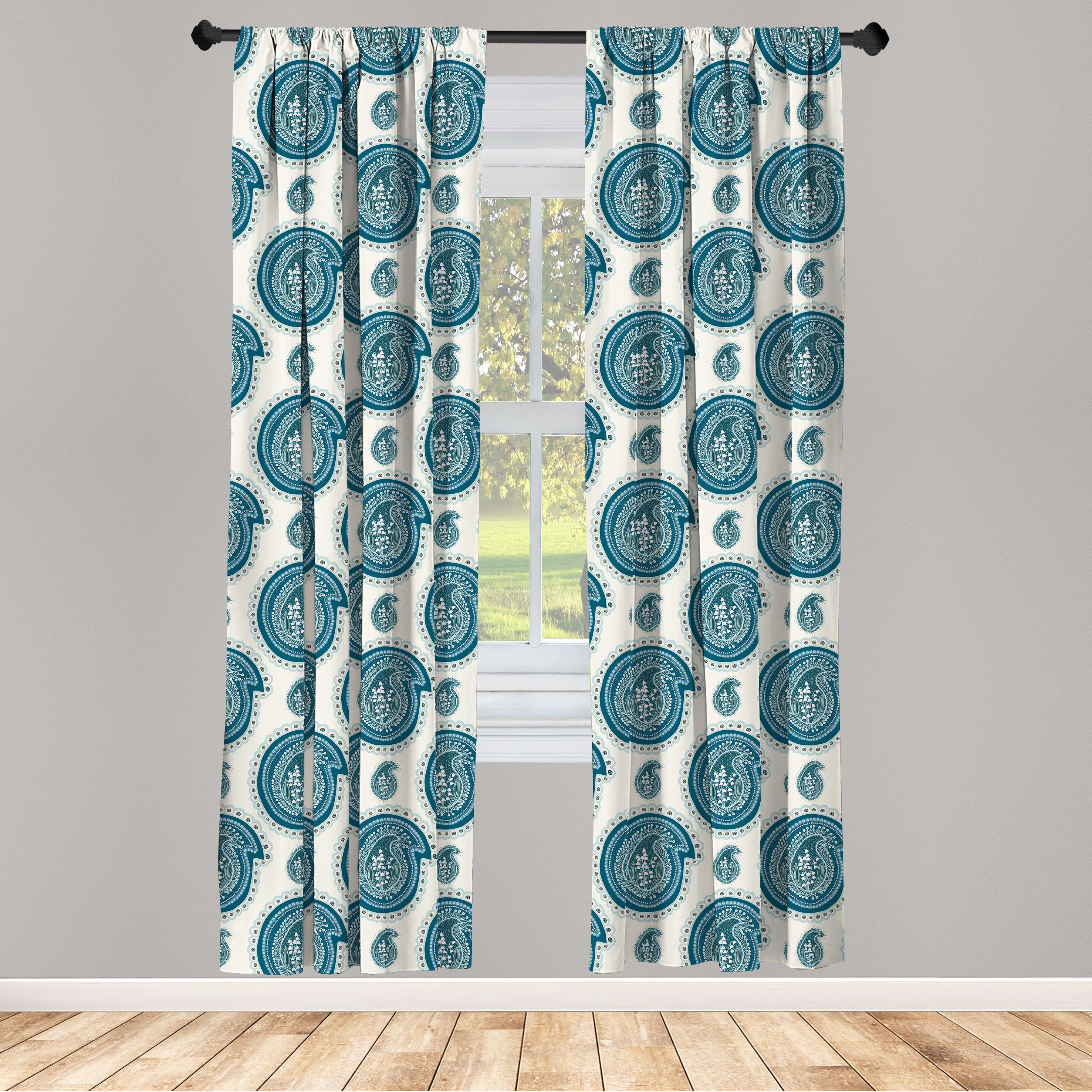 Gardine Vorhang für Wohnzimmer Schlafzimmer Dekor, Abakuhaus, Microfaser, orientalisch Lilien in Paisley-Muster