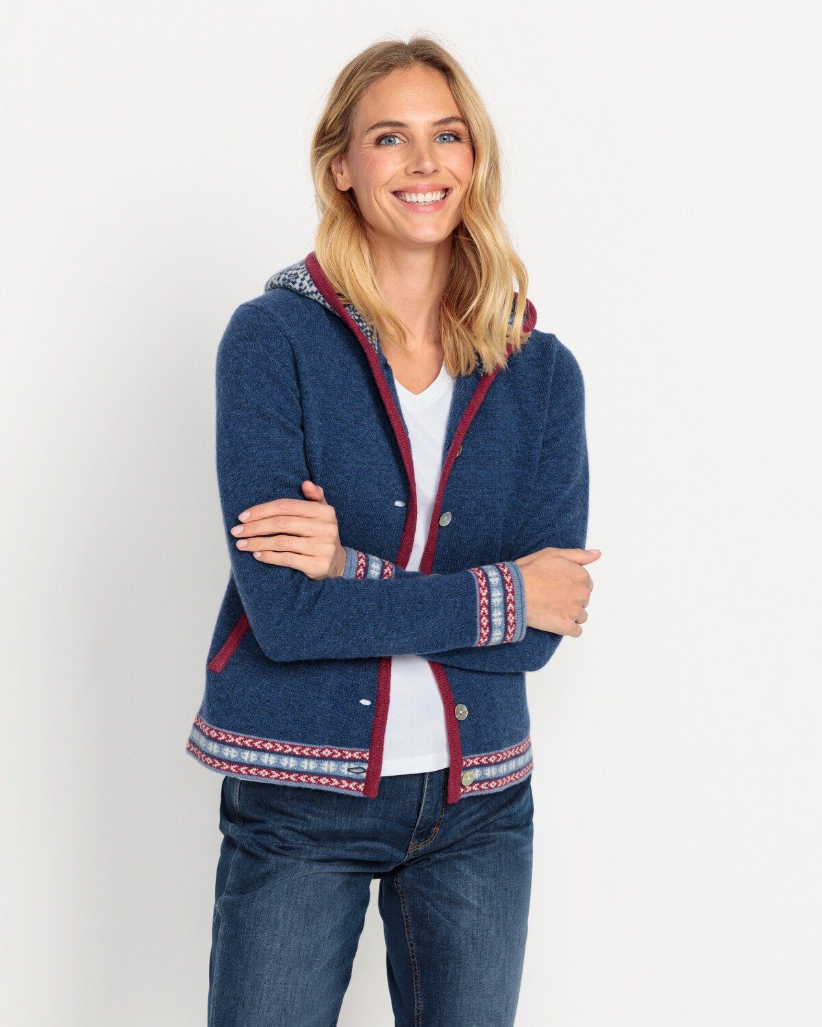 Reitmayer Strickjacke Jacquard-Cardigan mit Kapuze – Bild 5 von 5