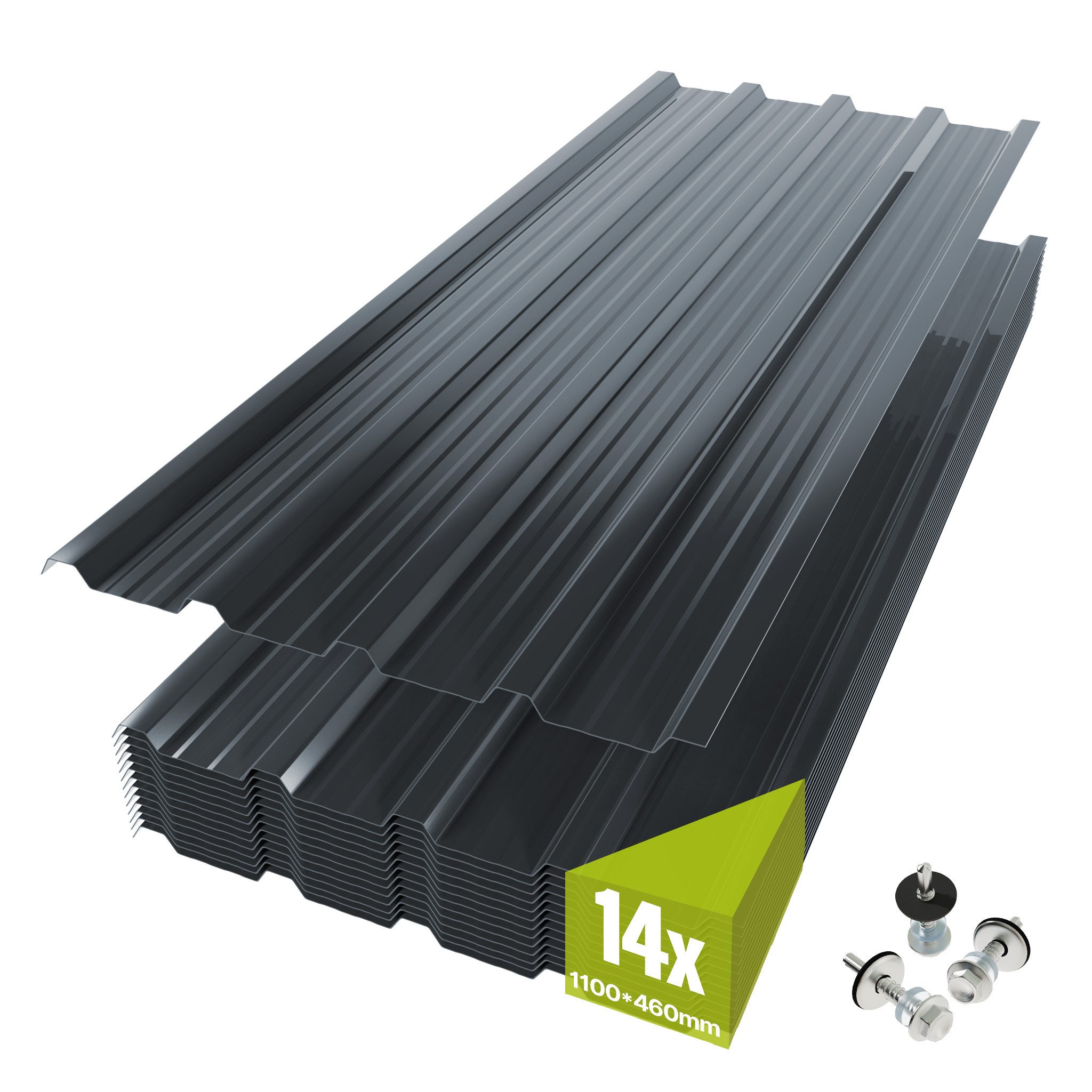 Mondeer Wellplatte Dachplatten(14-tlg), (14-St., inkl. 100 Schrauben), Trapezblech-Set, 6.8 m² Abdeckfläche, 110*46cm, Dunkelgrau