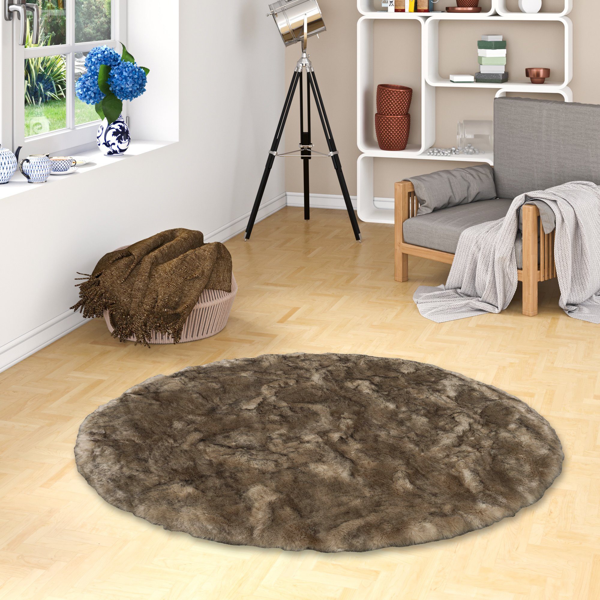 Pergamon Fellteppich Luxus Super Soft Fellteppich Aspen Rund Meliert, Rund, günstig online kaufen