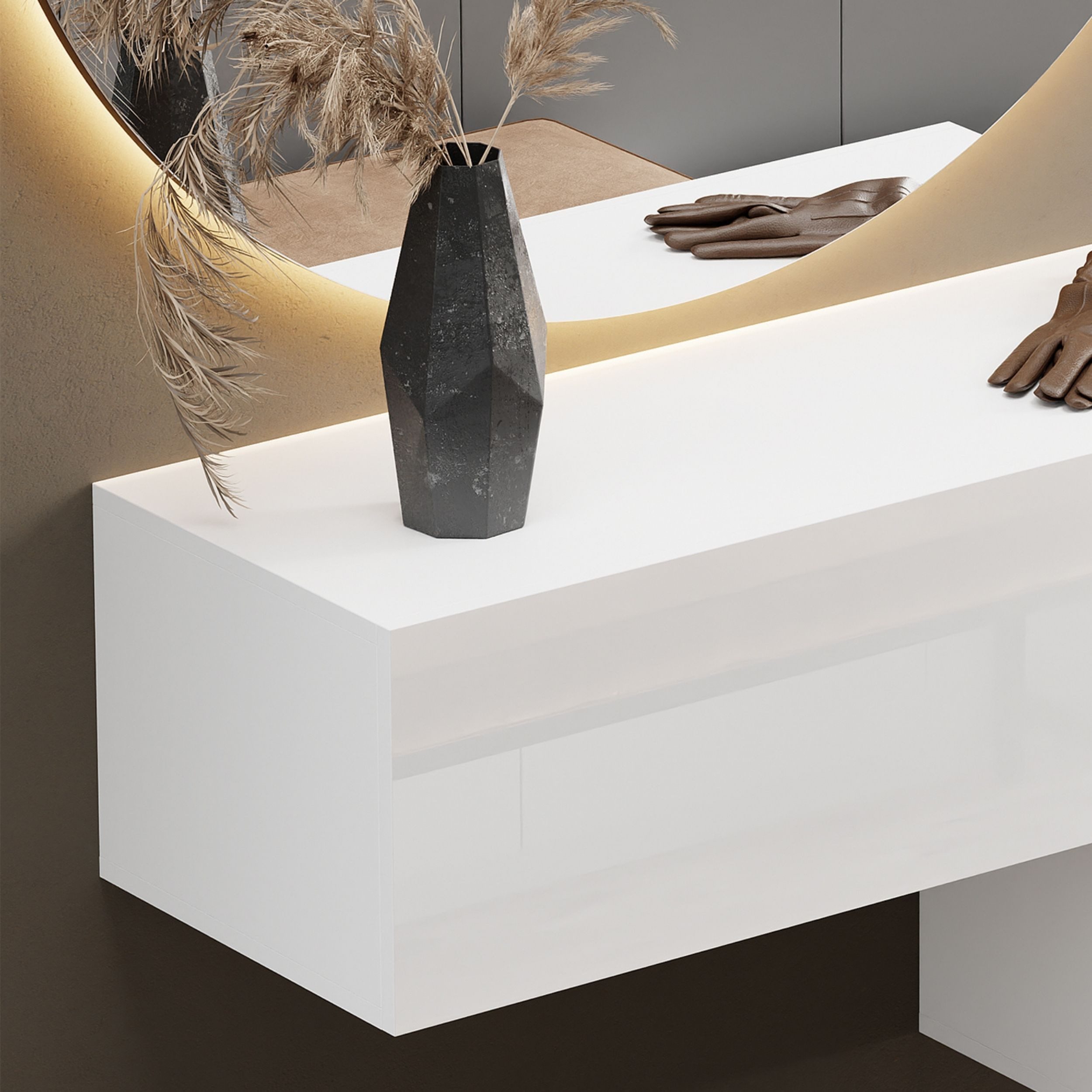 Planetmöbel Garderobenschrank Kompaktgarderobe Wandschrank 140 cm (schmaler Flurschrank mit Stauraum, 1-St., Flurgarderobe mit Soft-Open Funktion) Flurkommode vielseitig kombinierbar