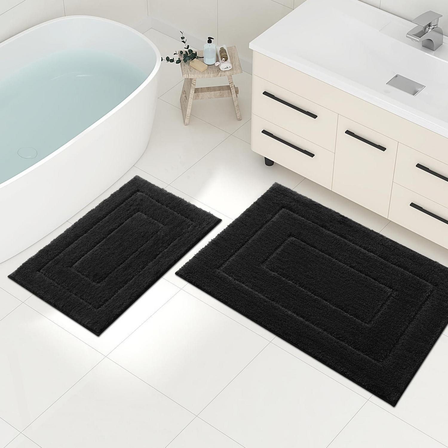 LuxusKollektion Badematte Badezimmerteppich Set 2-tlg. Schwarz