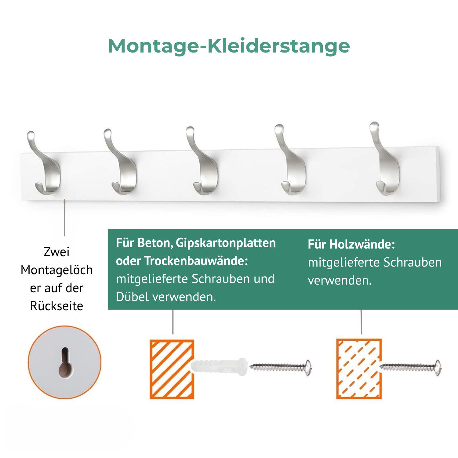 NAIPO Garderobenleiste Alsterwell Garderobenleiste, 57 cm Hakenleiste mit 5 günstig online kaufen