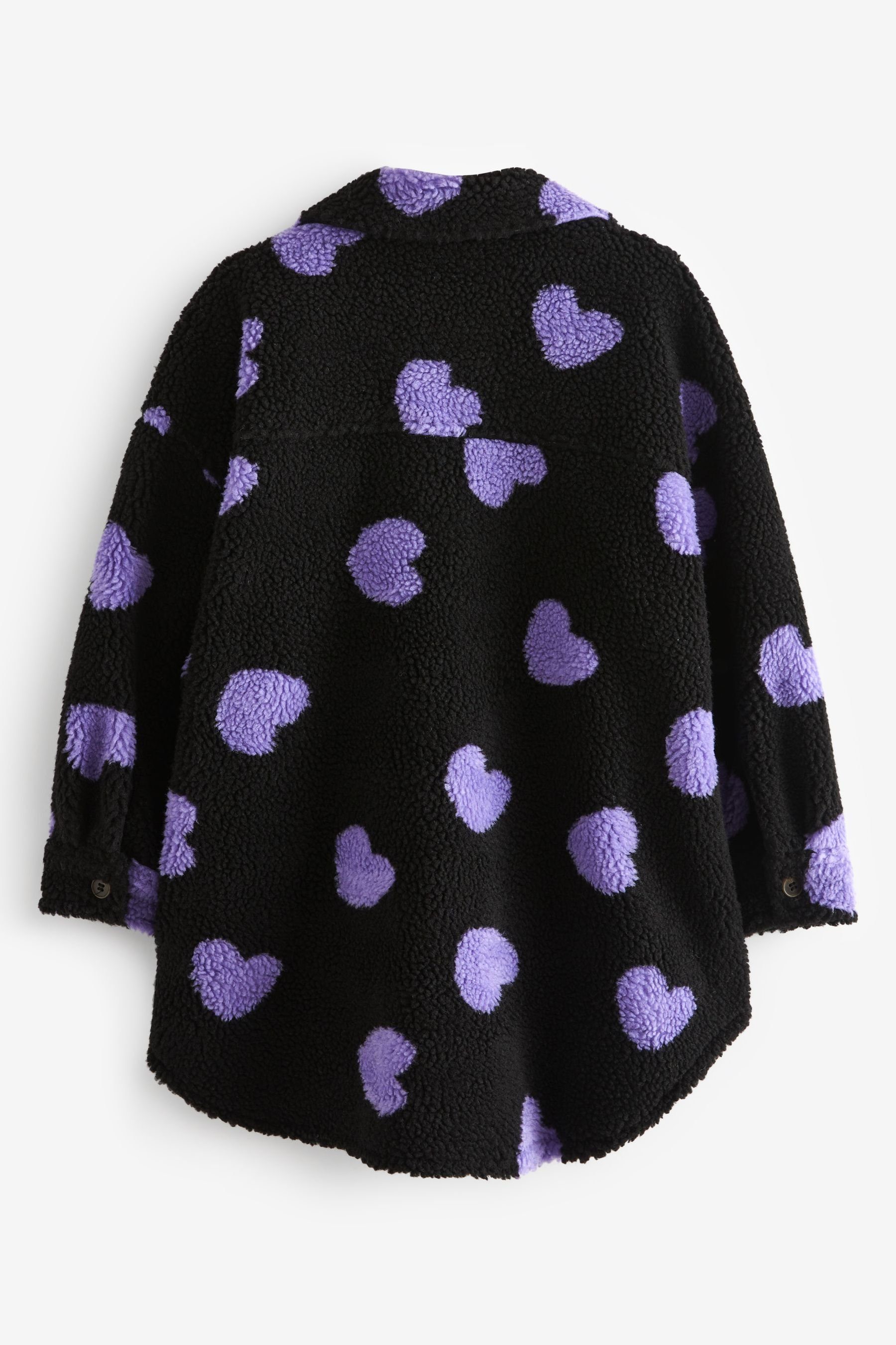 Next Fleecejacke Fleece-Hemdjacke aus Print Heart Teddystoff (1-St) Black/Purple