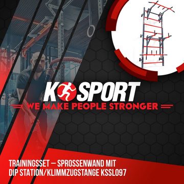 K-SPORT Kraftstation Sprossenwand mit Dip Station & Klimmzugstange, (Kraftstation mit Pull-Up Bar + Dip Stange, bis max. 150 kg), Made in EU!