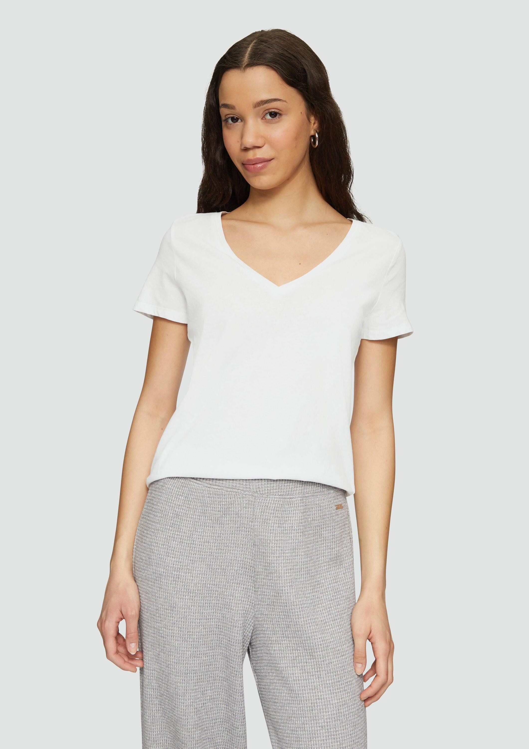 QS Kurzarmshirt T-Shirt Baumwollshirt mit V-Ausschnitt günstig online kaufen