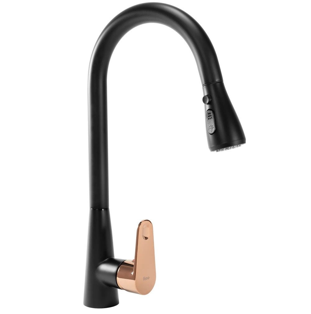 wohnwerk.idee Küchenarmatur Wasserhahn Küche ausziehbar Gold Matt Gebürstet Schwarz Chrom Mild