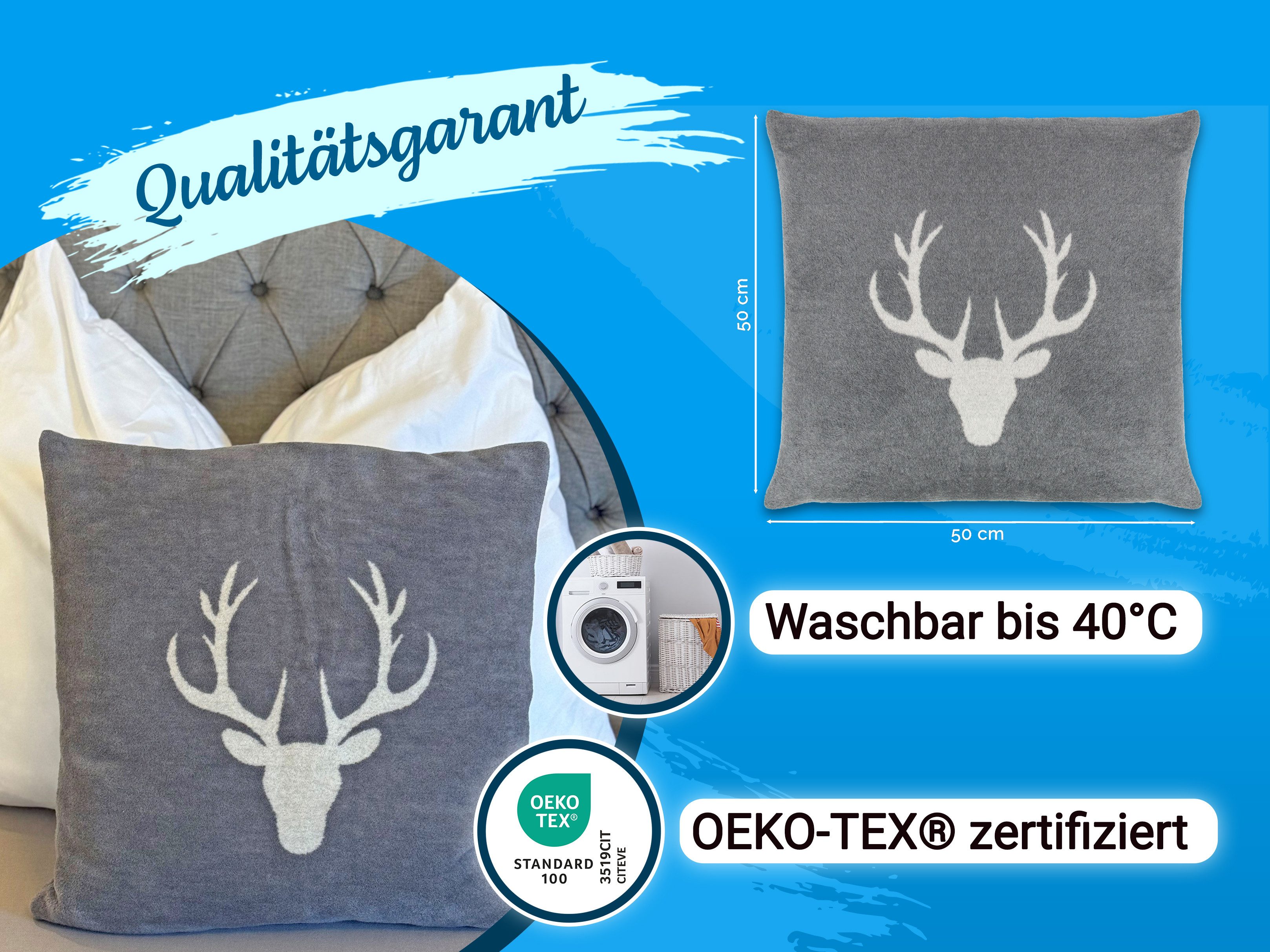 ZOLLNER Kissenbezug, (2 Stück), 50 x 50 cm, 60% Baumwolle, 40% Polyacryl, v günstig online kaufen