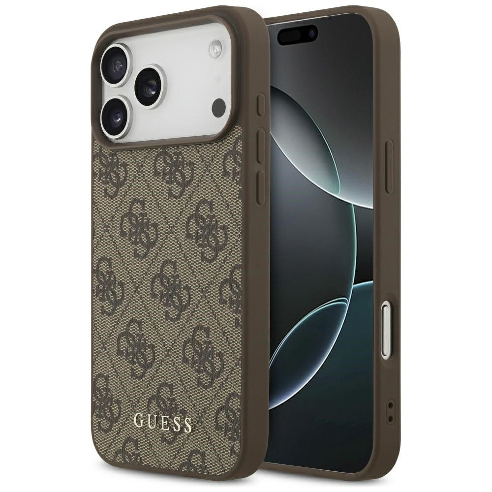 Guess Handyhülle Case iPhone 17 Pro Max Classic Kunstleder braun Logo goldfarbig 6,9 Zoll, Kantenschutz
