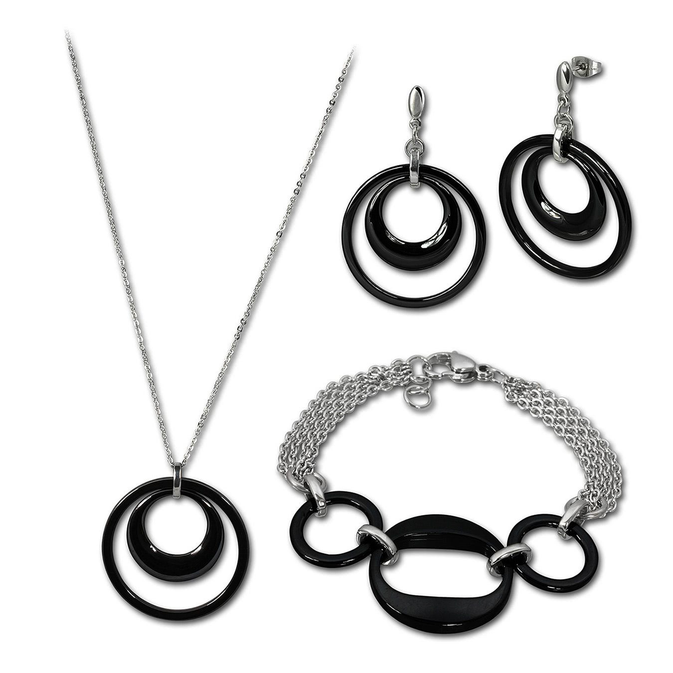 Amello Schmuckset Amello Edelstahlschmuckset Keramik schwarz (3-tlg., Schmucksets), Damen Schmucksets, Edelstahl (Stainless Steel), Farbe: silberfarben, s