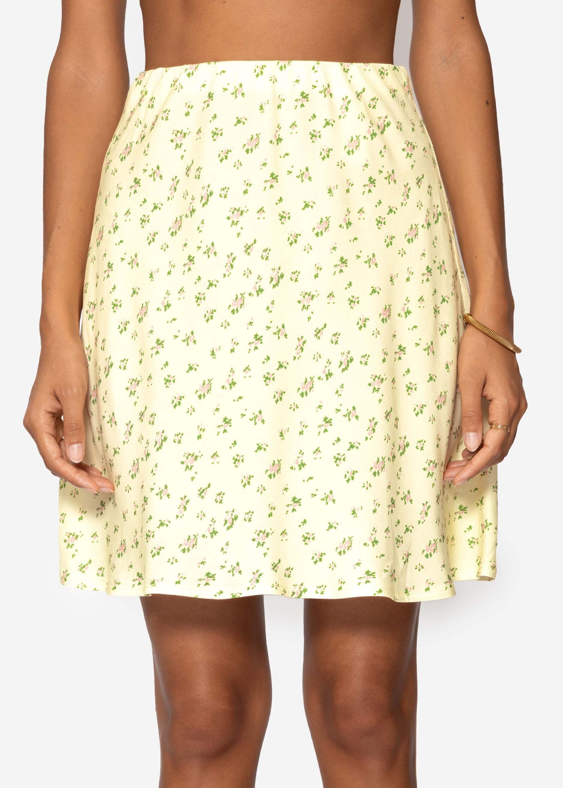 SASSYCLASSY A-Linien-Rock Femininer Rock mit floralem Muster für Damen Süßer Rock mit Blumenprint in und elastischem Gummibund aus Viskose