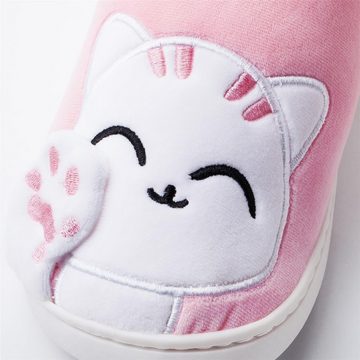 Katara Tier Pantoffeln Gr. 34-41 (Einhorn, Katze, Hase) Plüsch Hausschuhe Hausschuhe, weich, warm, süß, kuschelig, Plüsch Katze (Weiß-Pink)