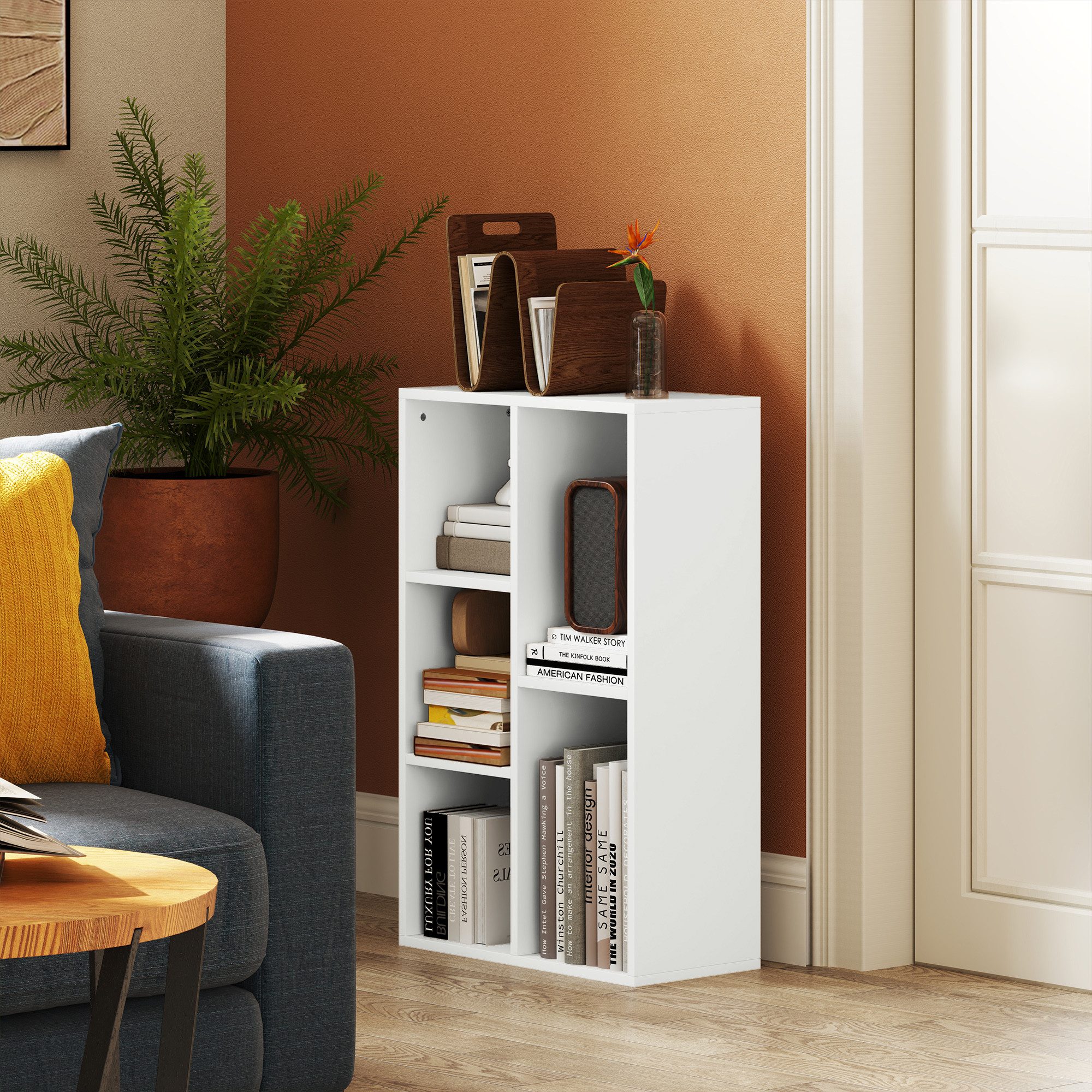 HOMCOM Bücherregal Standregal mit 5 Ebenen, Regal für Wohnzimmer, Schlafzimmer, Büro, freistehendes Ausstellungsregal 1-tlg., 50 x 24 x 80 cm, Weiß