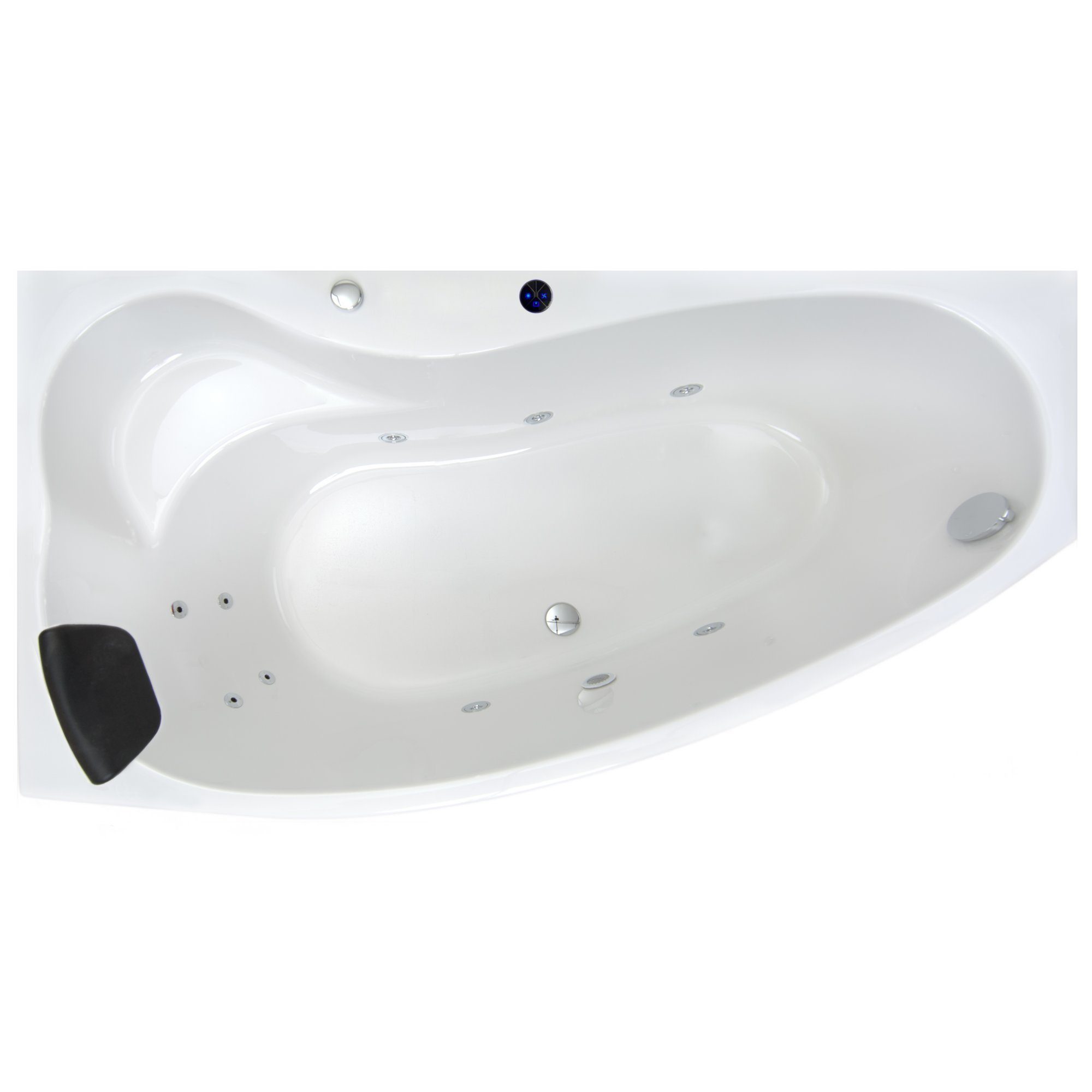 Basera® Whirlpool-Badewanne BASIC Indoor Eck-Whirlpool Badewanne Formentera Links 160 x 90 cm, (Komplett-Set), mit 9 Massagedüsen, LED