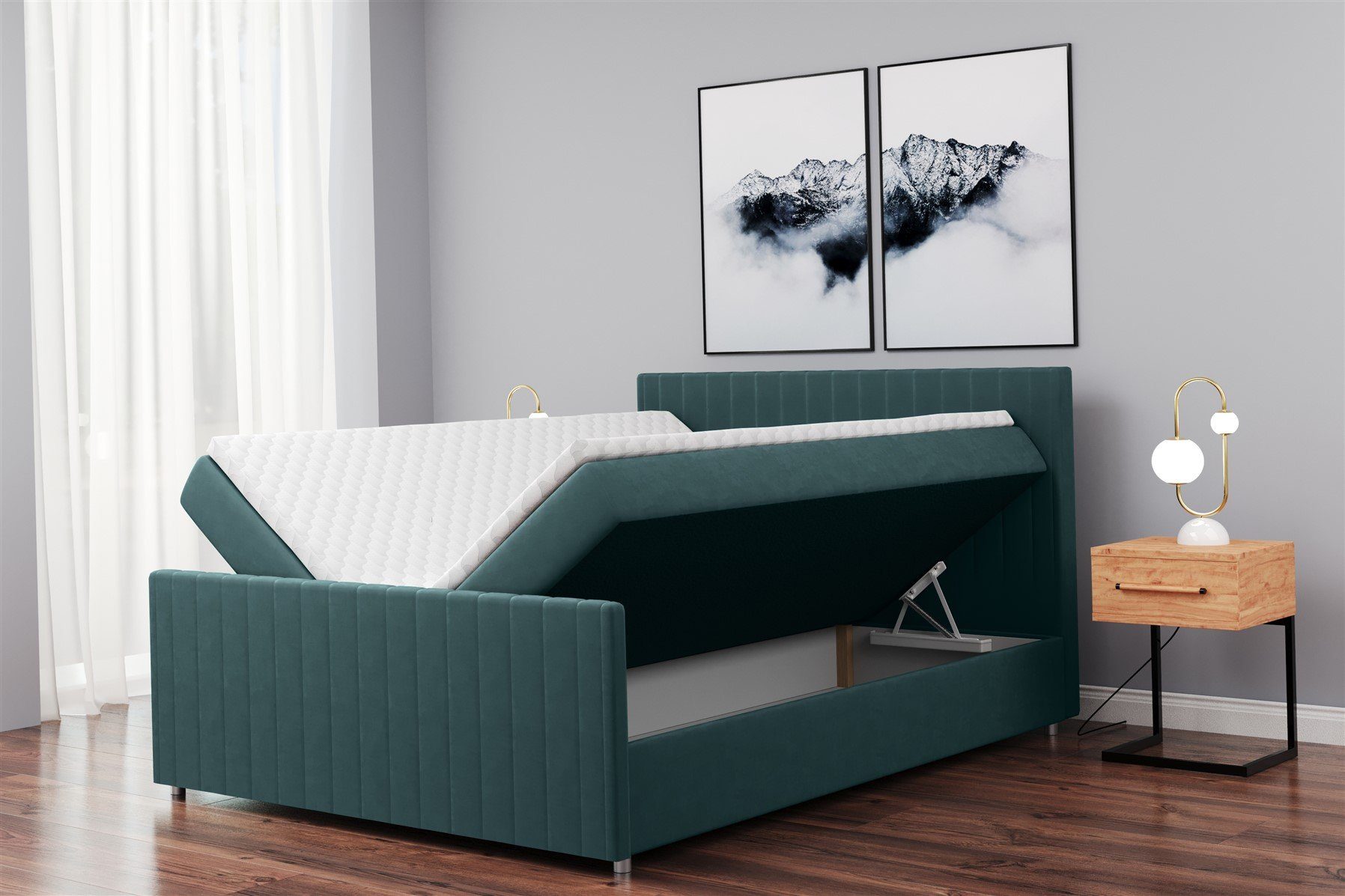 Fun Möbel Boxbett Schlafzimmerbett ROSALIE in Stoff "Matt Velvet" (inkl. Bettkasten, inkl. Kaltschaumtopper), gepolstertes Fußteil