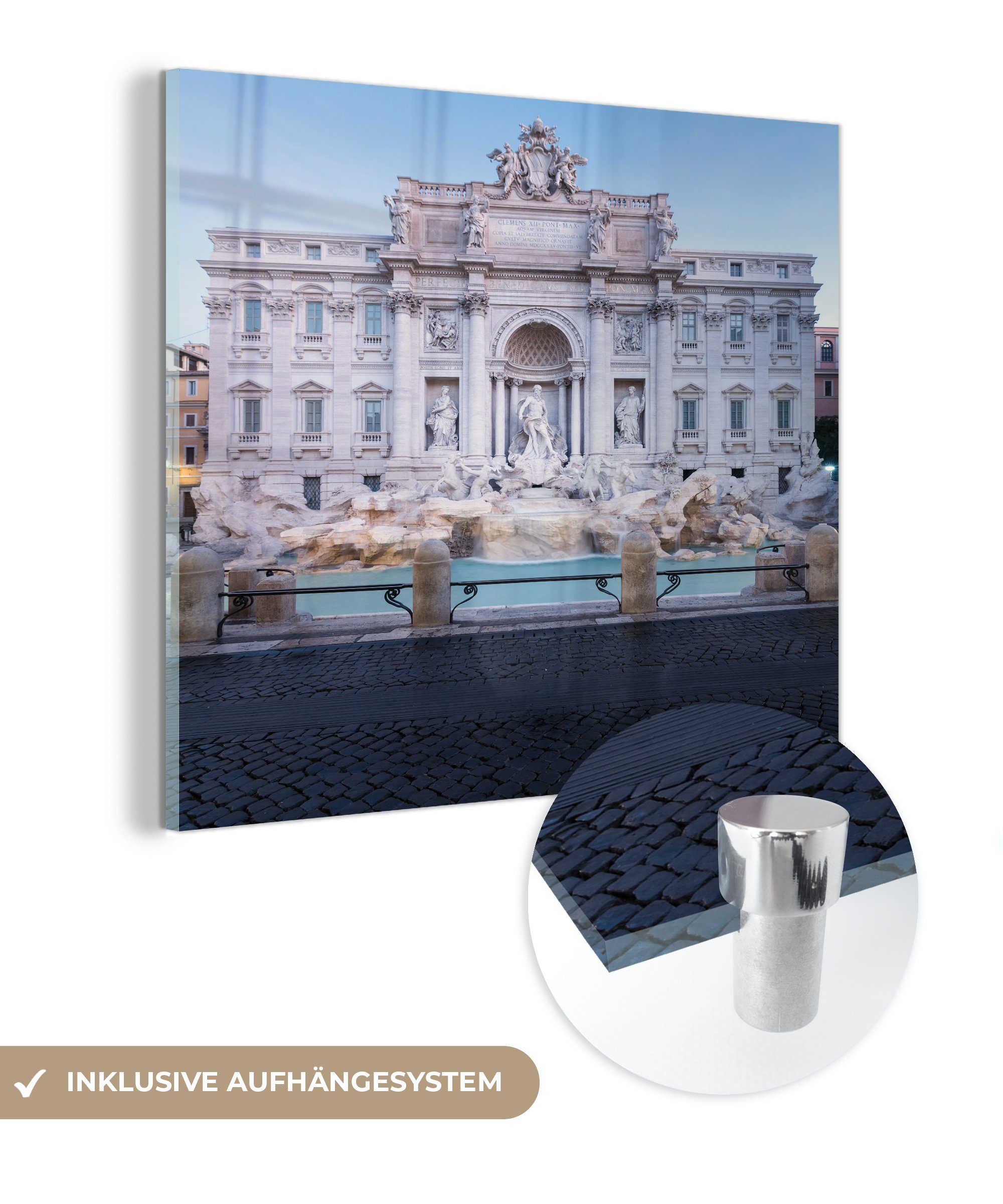 MuchoWow Acrylglasbild Gesamtansicht des Trevi-Brunnens, (1 St), Glasbilder - Bilder auf Glas Wandbild - Foto auf Glas - Wanddekoration