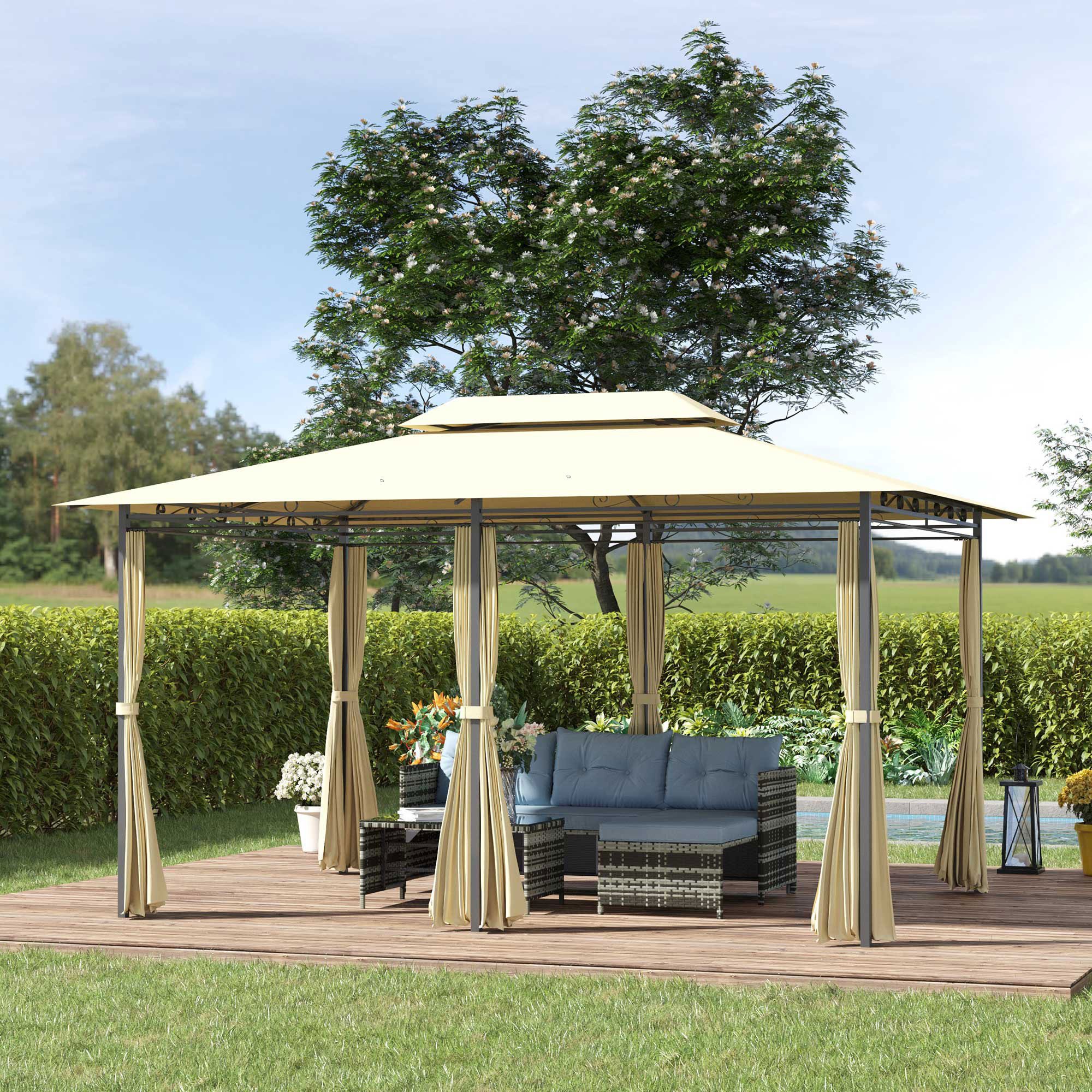 Outsunny Pavillon Gartenpavillon mit Doppeldach günstig online kaufen
