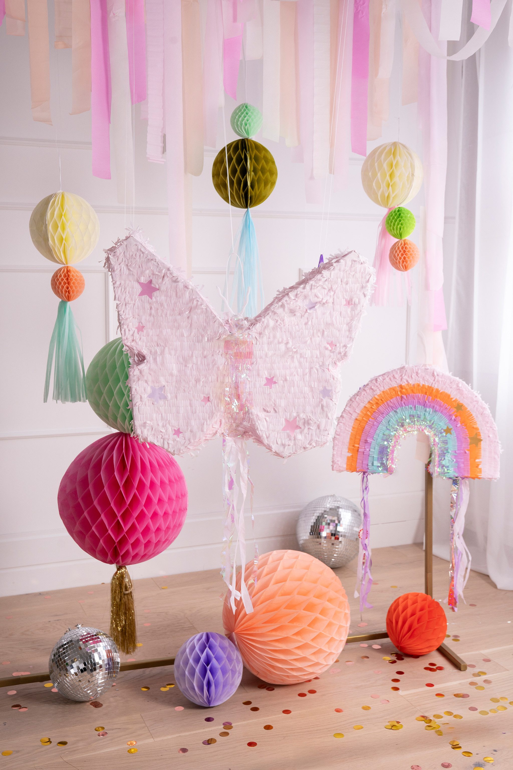 partydeco Pinata, Piñata 58x48x10cm Schmetterling zum Befüllen Rosa