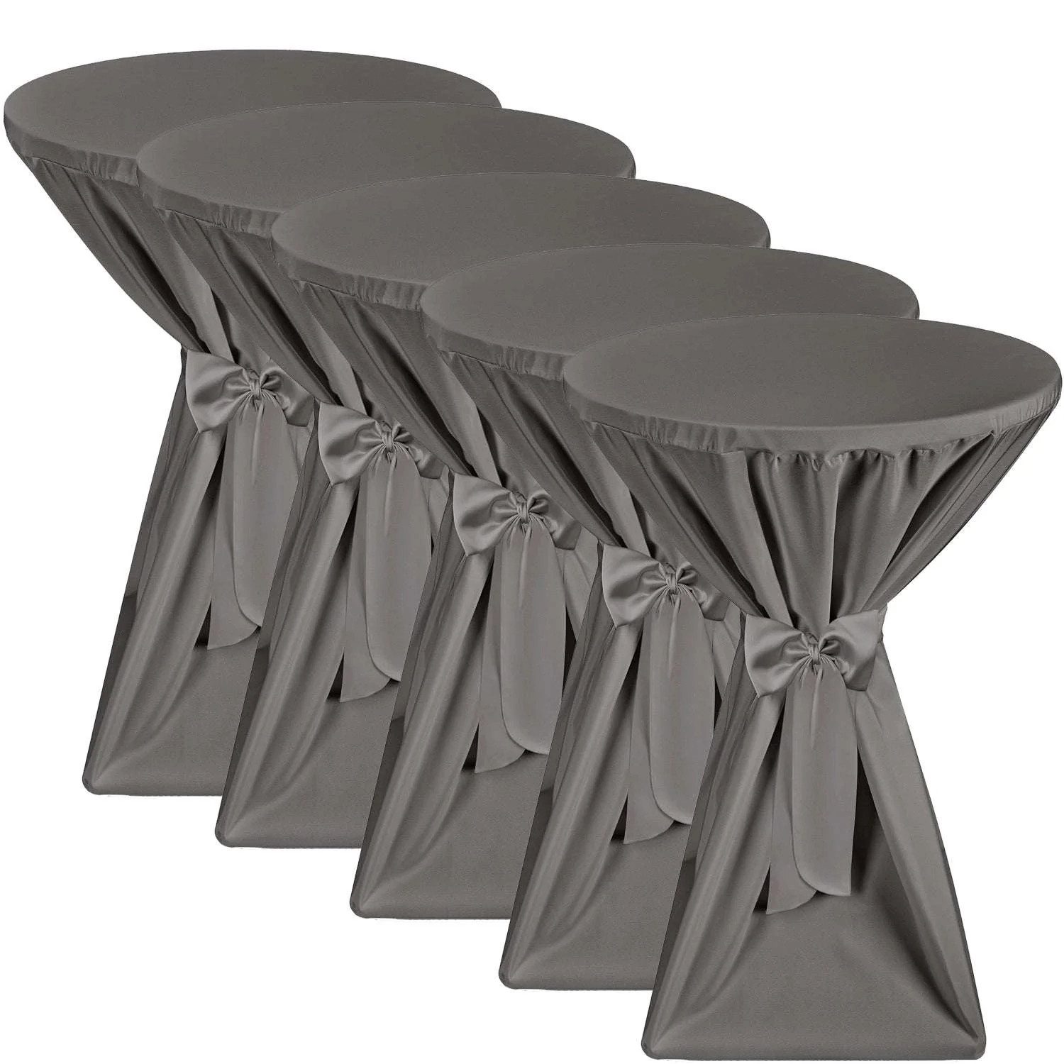 Beautissu Stehtischhusse 5X Premium Stehtischhusse Blickdicht Anthrazit Ø 60-65 cm, Bügelfrei & 40°C Waschbar Stehtischüberzug mit Schleifenband
