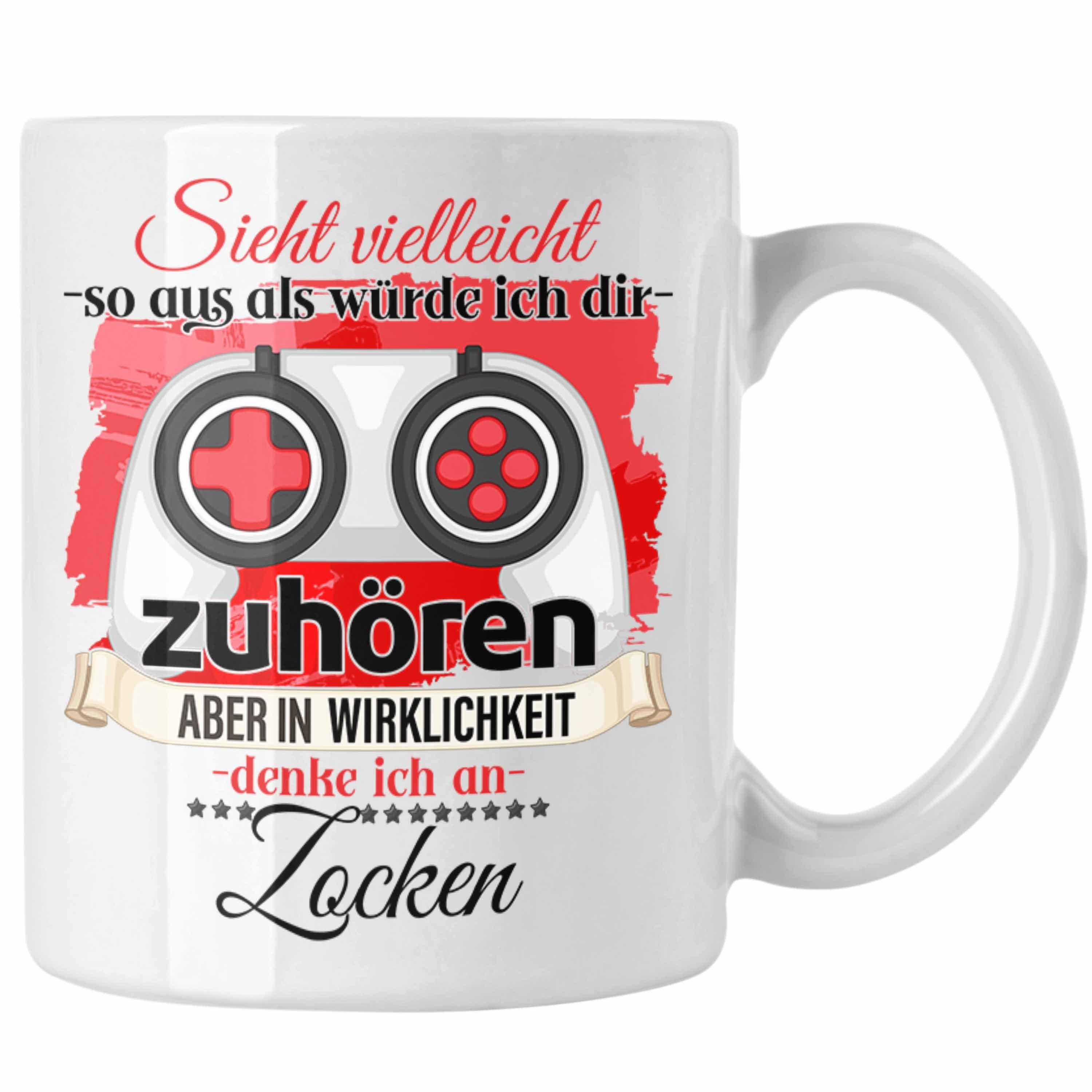 Trendation Tasse Trendation - Gamer Geschenk Tasse Zocker Liebhaber Geschenkidee Lustig Weiss