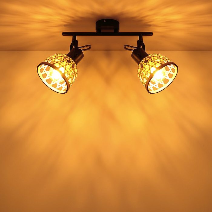 etc-shop LED Deckenspot Leuchtmittel nicht inklusive Strahler Deckenleuchte Bambus Deckenlampe Boho Style NC13163
