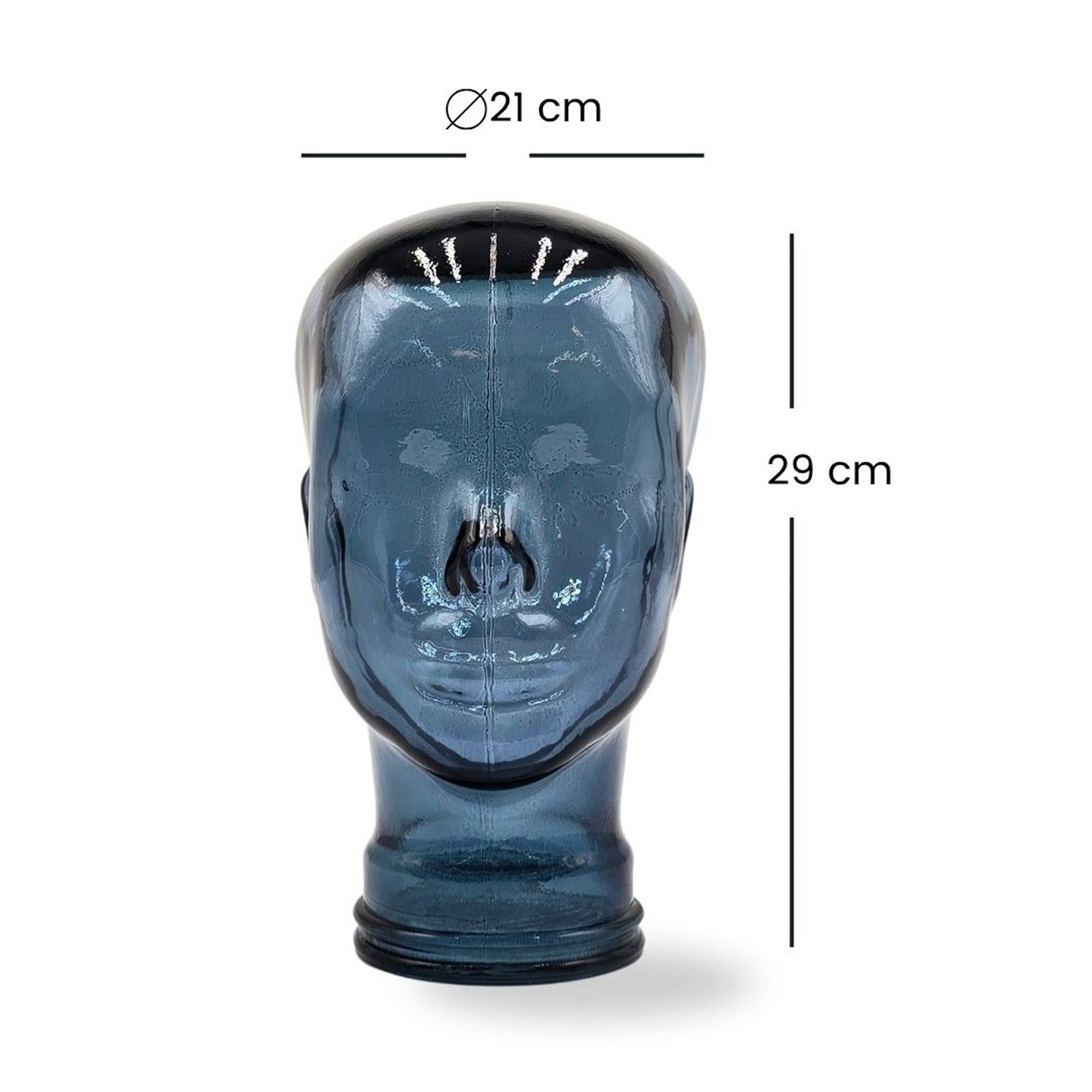 DESIGN DELIGHTS Skulptur Glas KOPFHÖRERSTÄNDER 29cm Glaskopf Skulptur, T07 blau