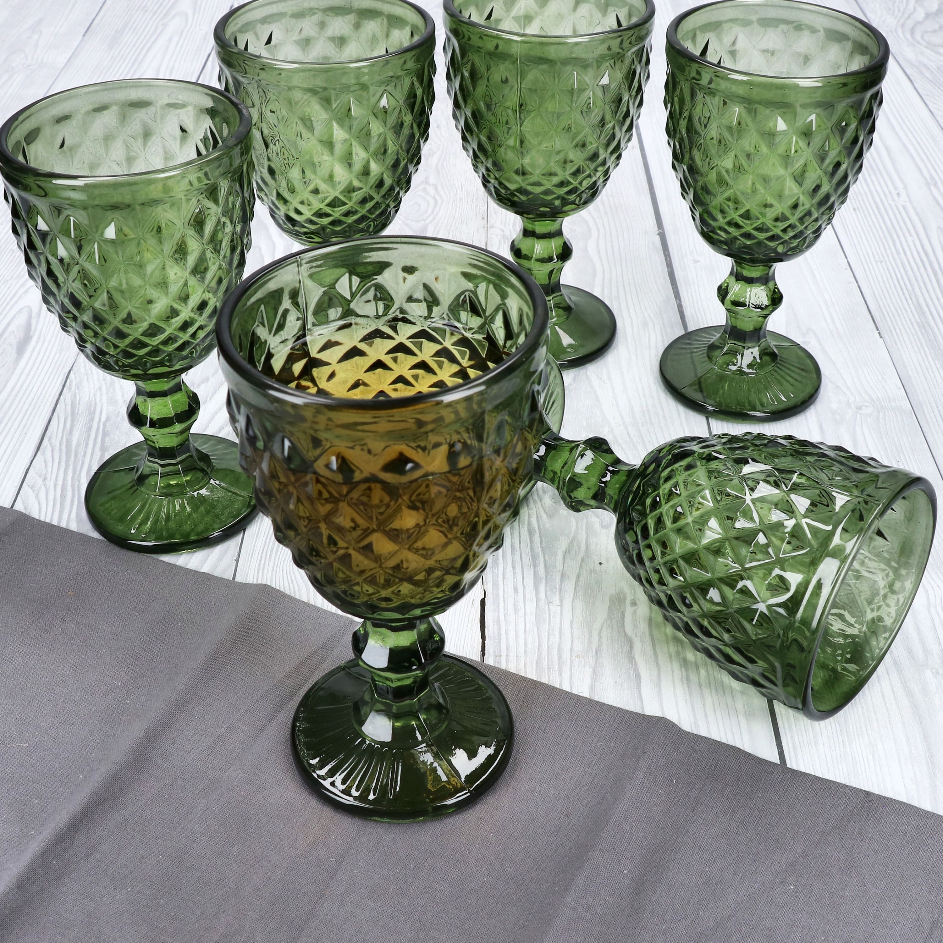 MamboCat Weinglas 6x Diamond Weingläser grün 0,2L Glas Relief Weißwein Rotwein Wasser, Glas