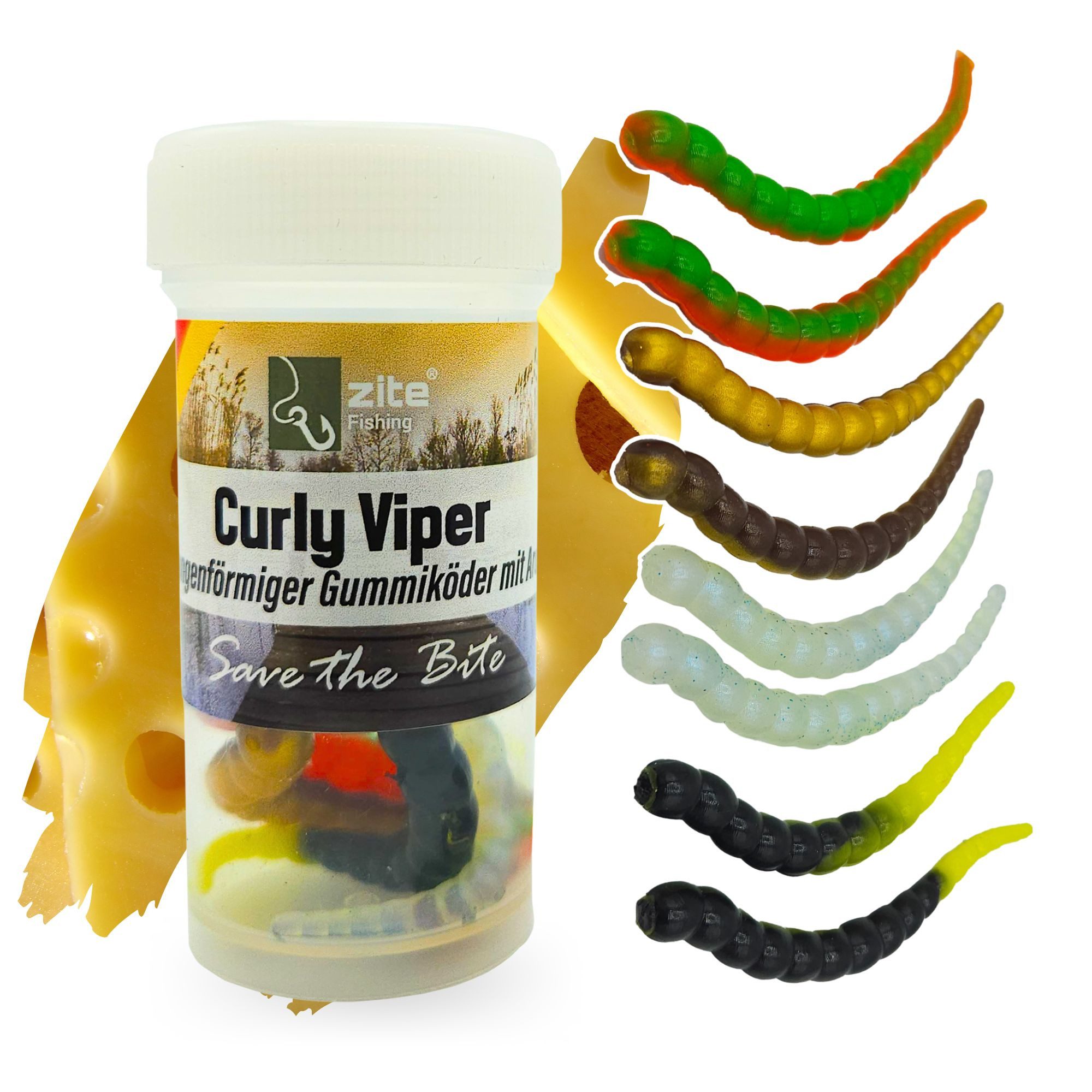 Kunstköder Curly Viper Allround, Schock, Natur Mix 6,5cm Gummiköder Forelle 8 St.