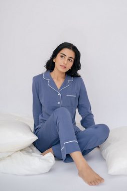 SNOOZE OFF Pyjama Schlafanzug in blau (2 tlg., 1 Stück) mit Kontrastpaspel-Details