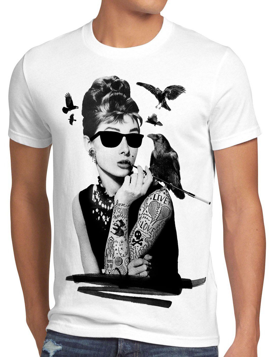 weiß holly Herren rockabilly Tattoo T-Shirt Audrey style3 rock star punk hepburn film Print-Shirt tatoo