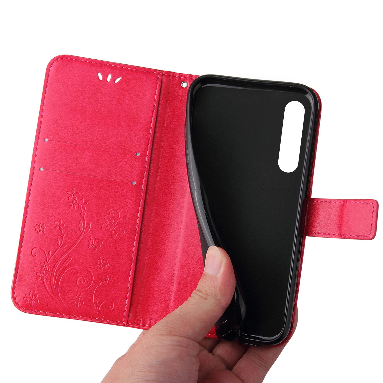 Tec-Expert Handyhülle Cover Tasche Hülle für Samsung Galaxy A70 6,7 Zoll, Klapphülle Case mit Kartenfach Fliphülle aufstellbar, Motiv Blumen