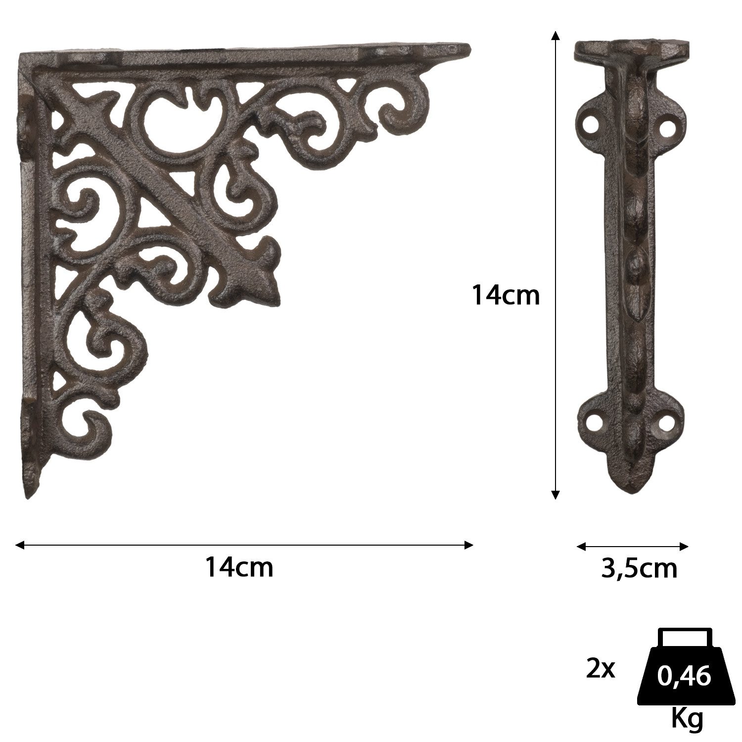 Moritz Wandregalhalter Wandwinkel 2er-Set aus Gusseisen im Antik-Look 14 cm, Regalträger Regalwinkel Regalhalterung Wandregal Regal Kommode – Bild 3 von 5