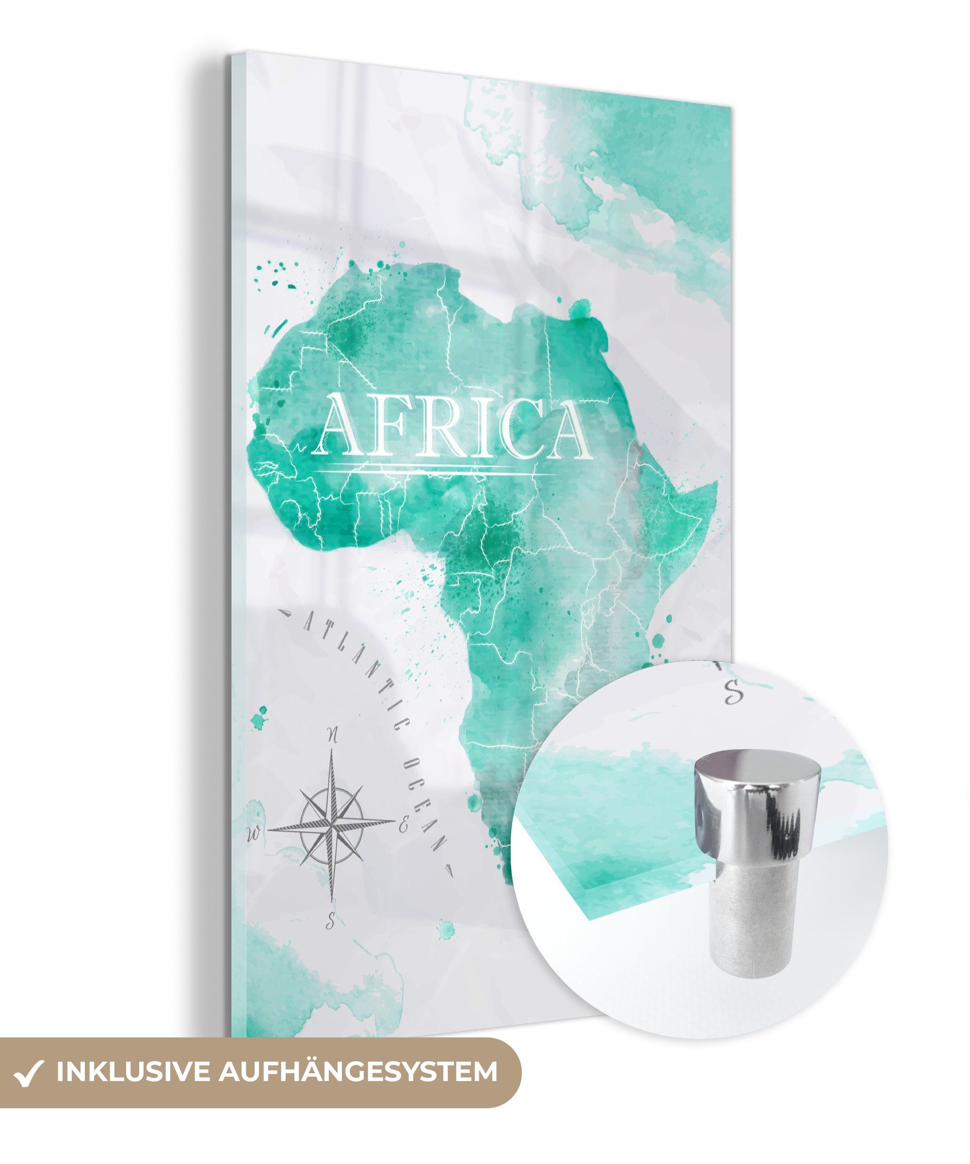 MuchoWow Acrylglasbild Weltkarte - Farben - Afrika, (1 St), Glasbilder - Bilder auf Glas Wandbild - Foto auf Glas - Wanddekoration