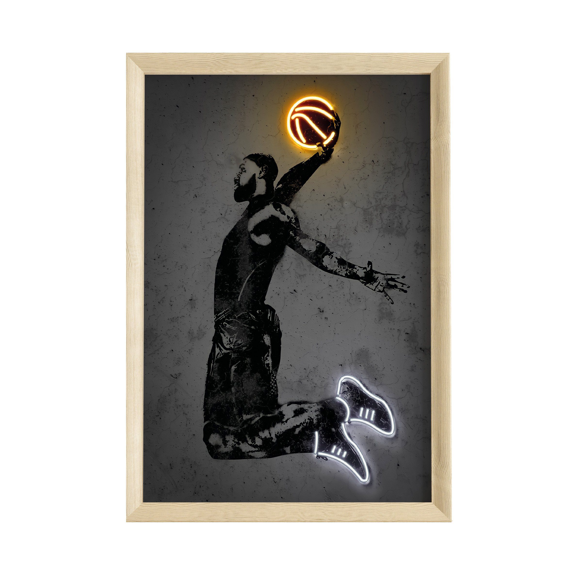 Poster in verfügbar JUSTGOODMOOD Effekt Rahmen, verschiedenen · · ohne ® Größen Premium Neon Poster Basketball Poster