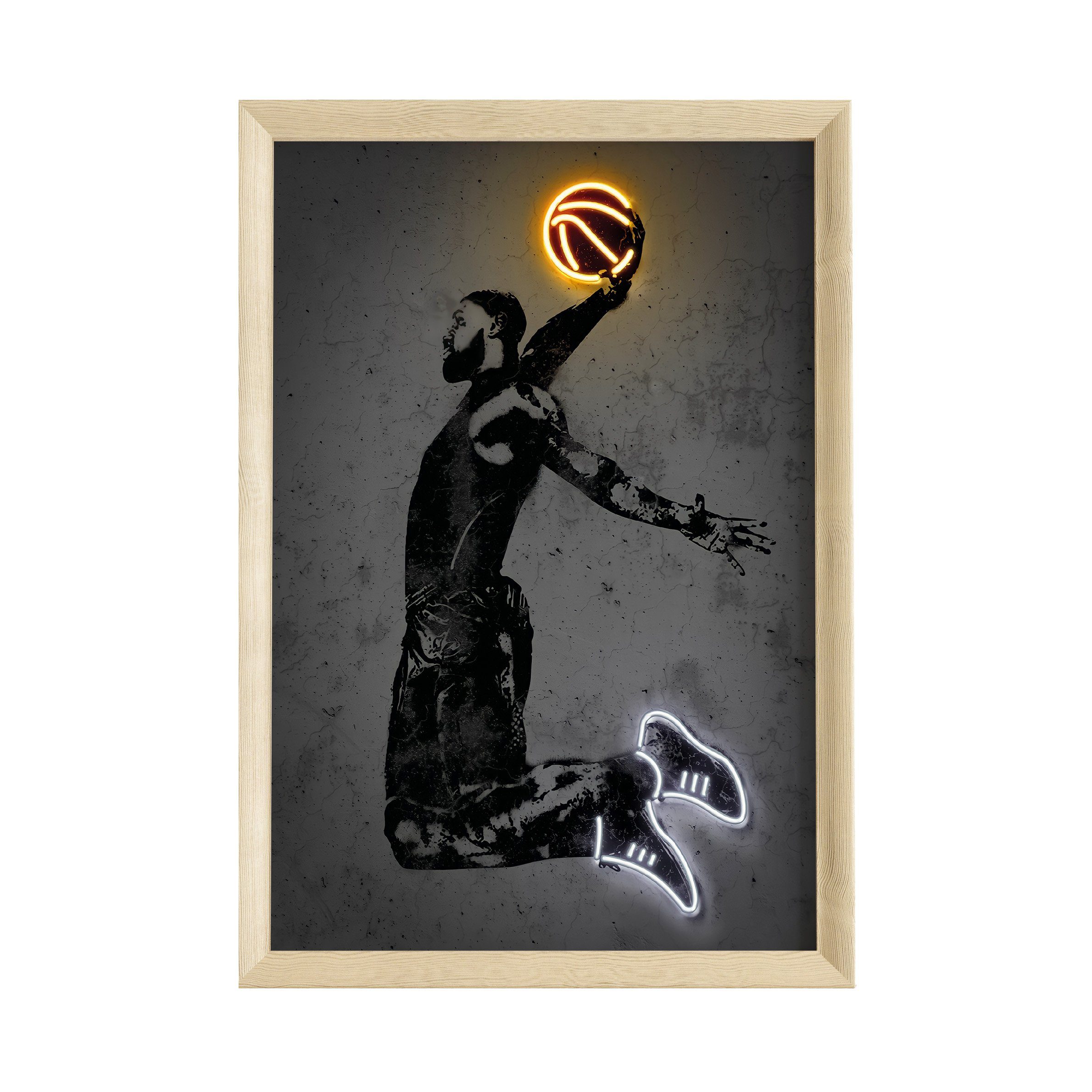 JUSTGOODMOOD Poster Premium ® Basketball Poster · Neon Effekt · ohne Rahmen günstig online kaufen