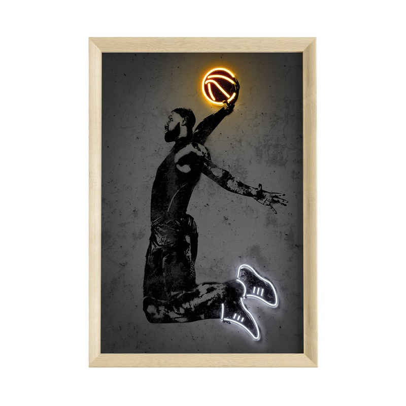 JUSTGOODMOOD Poster Premium ® Basketball Poster · Neon Effekt · ohne Rahmen, Poster in verschiedenen Größen verfügbar