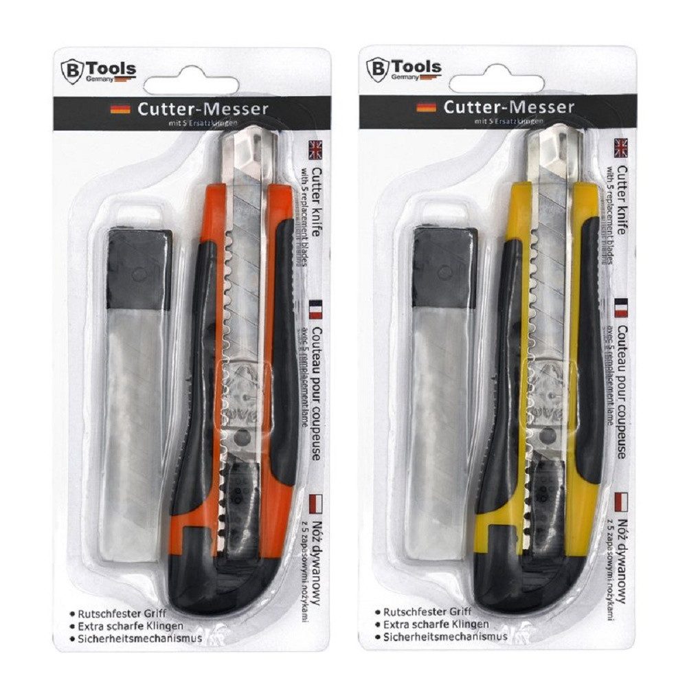 B-Tools Cuttermesser 34113, Klinge: 1,8 cm, (Set, 2-tlg., 2er Set), Inklusive 5 Ersatzklingen für langfristige Nutzung