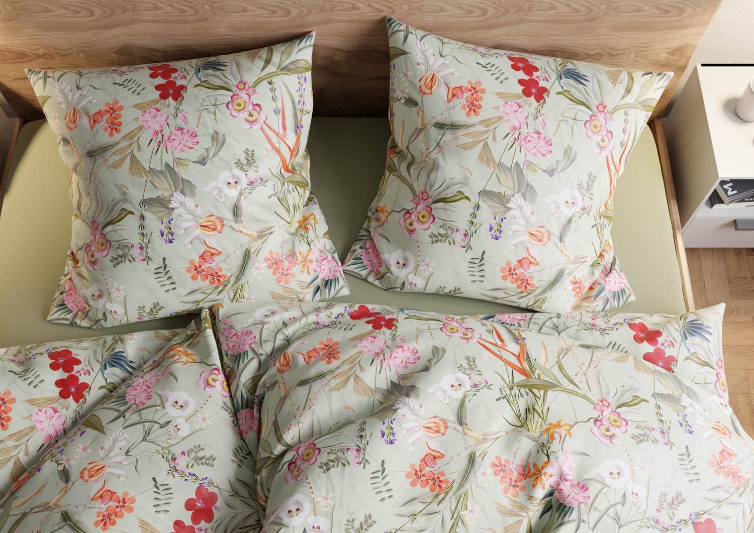 BETTWAESCHE-MIT-STIL Bettwäsche Mako Satin Bettwäsche Tropical Flowers, Mako-Satin, 2 teilig, Mako-Satin