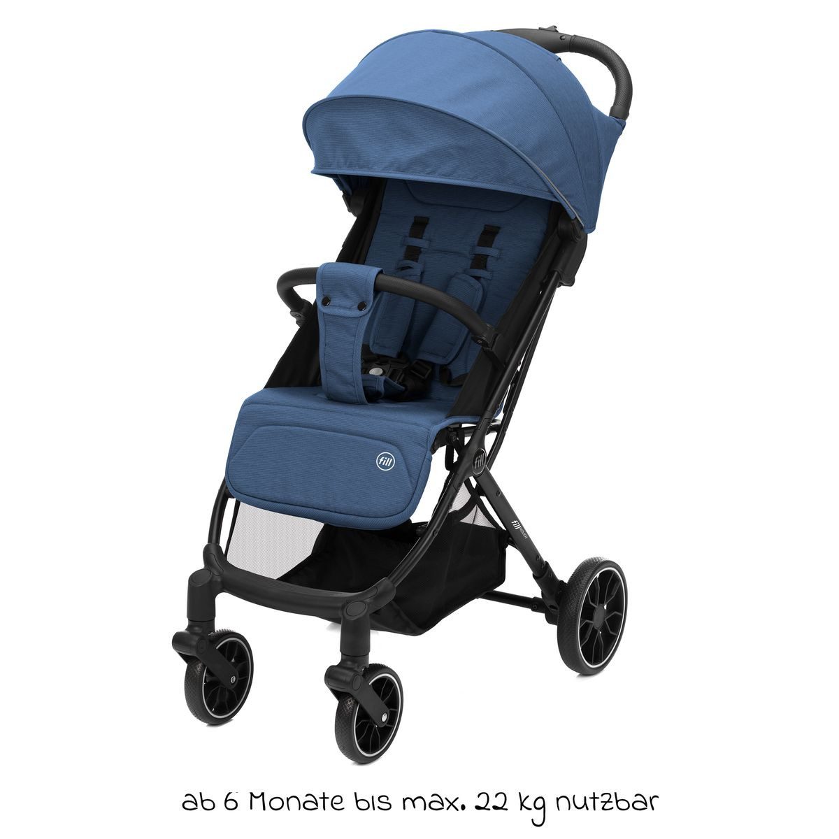 Fillikid Sport-Kinderwagen Fill Rover - Denim, Sportwagen bis 22 kg mit Liegefunktion & Regenschutz nur 6,8 kg