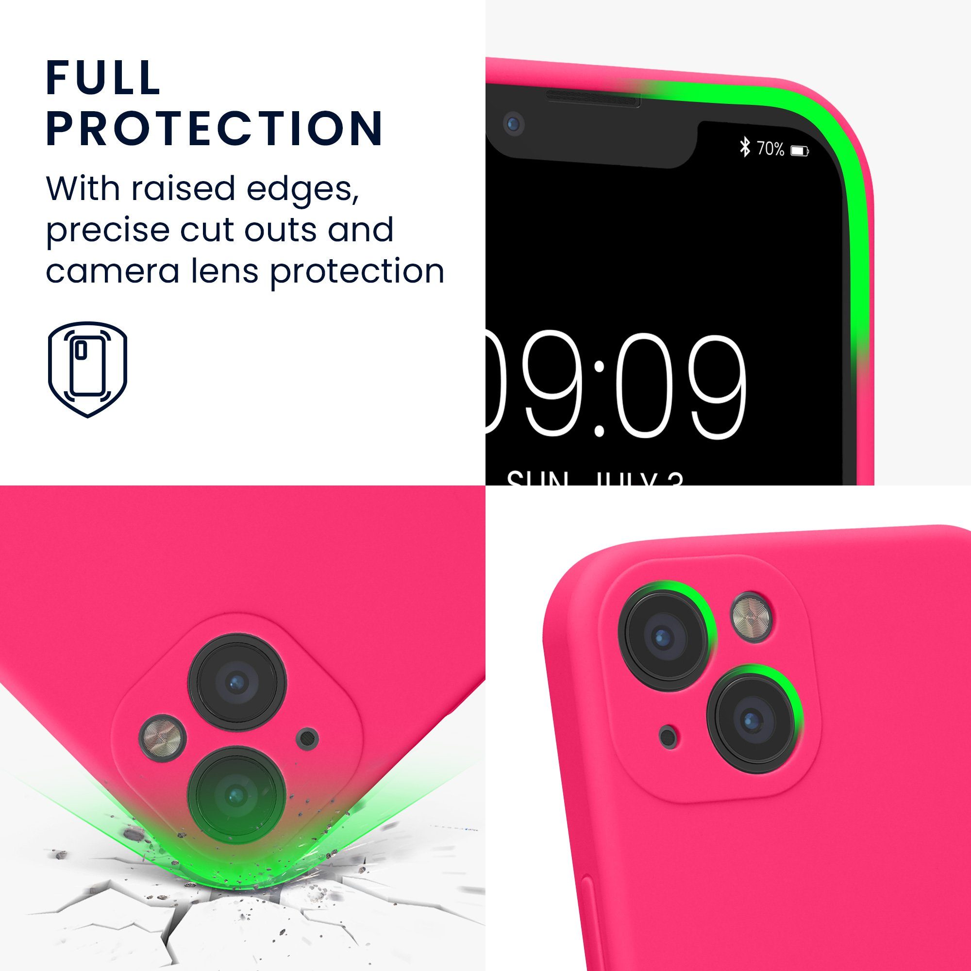 kwmobile Handyhülle Handyhülle für Apple iPhone 13 Hülle, Hülle Silikon gummiert - Handyhülle - Handy Case in Neon Pink – Bild 3 von 5